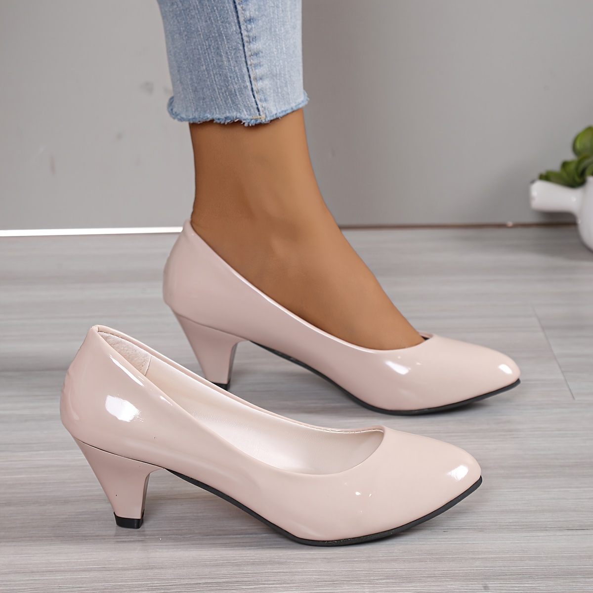 womens solid color high heels fashion slip on dress pumps womens stylish slip on heels details 5