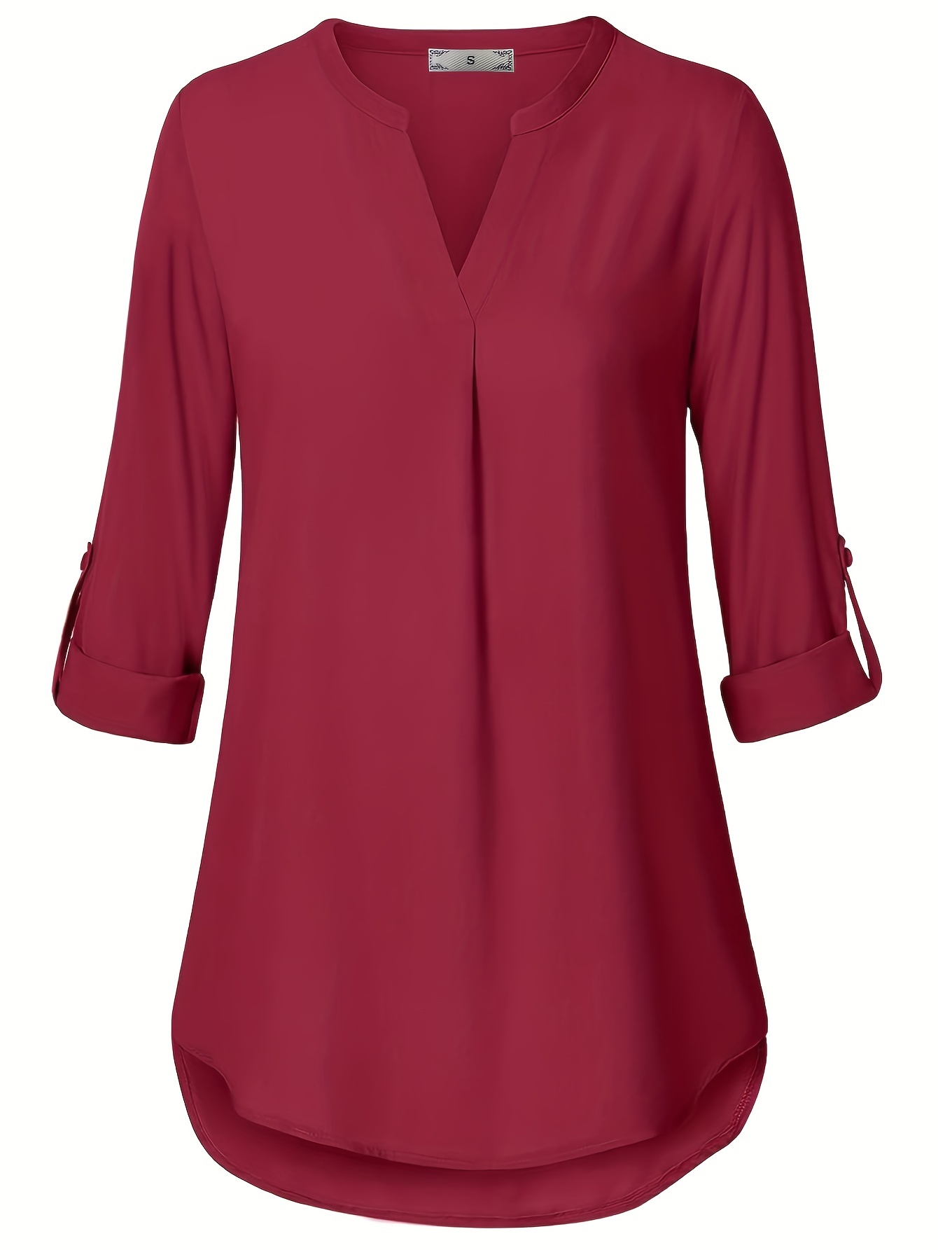 solid notch neck blouse casual three quarter sleeve blouse womens clothing details 6