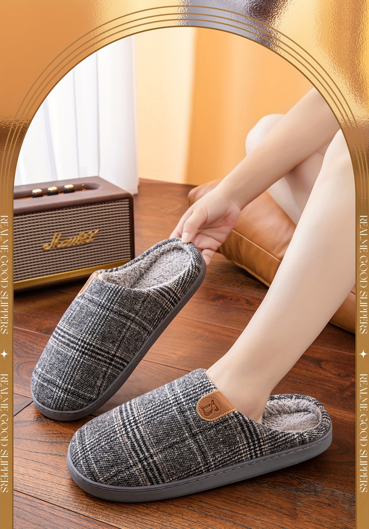 mens plus size soft plush cozy house slippers lightweight breathable anti skid slip on shoes with fuzzy lining for indoor walking autumn and winter details 0