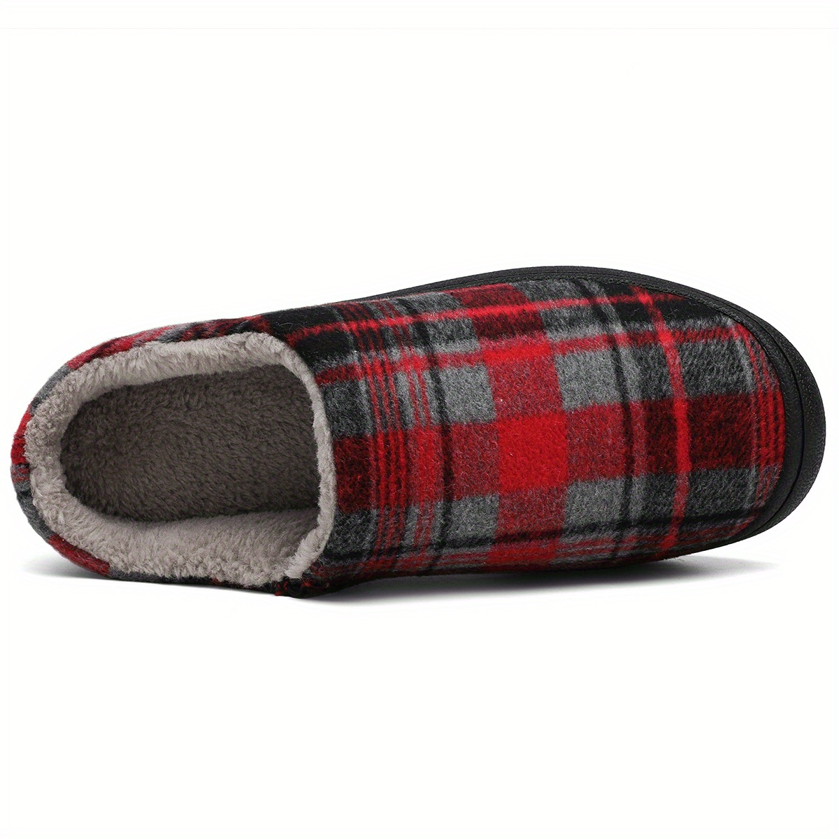 plaid home slippers soft plush cozy house slippers anti skid slip on shoes indoor for men winter shoes details 13