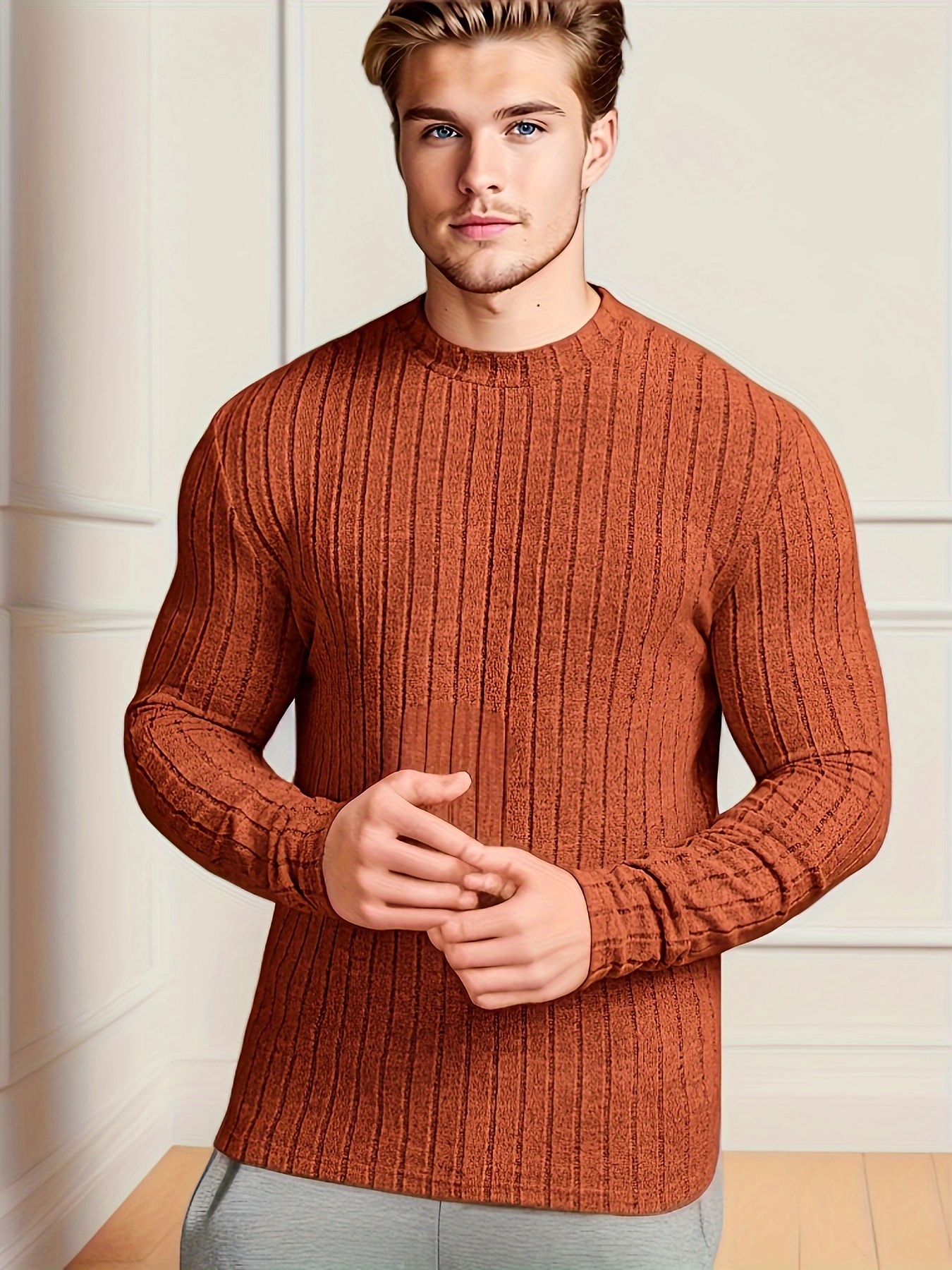 mens solid ribbed crew neck long sleeve active t shirt tee casual comfy shirts for spring summer autumn mens clothing tops details 14
