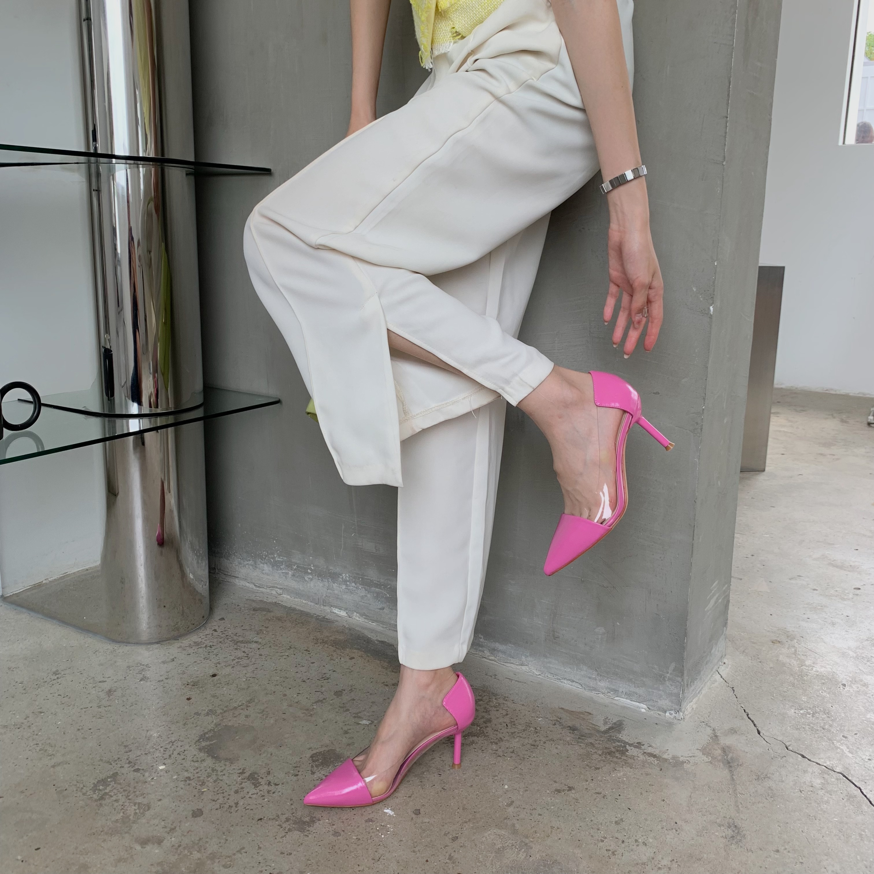 womens stiletto heeled shoes trendy point toe transparent pumps breathable slip on pumps details 20