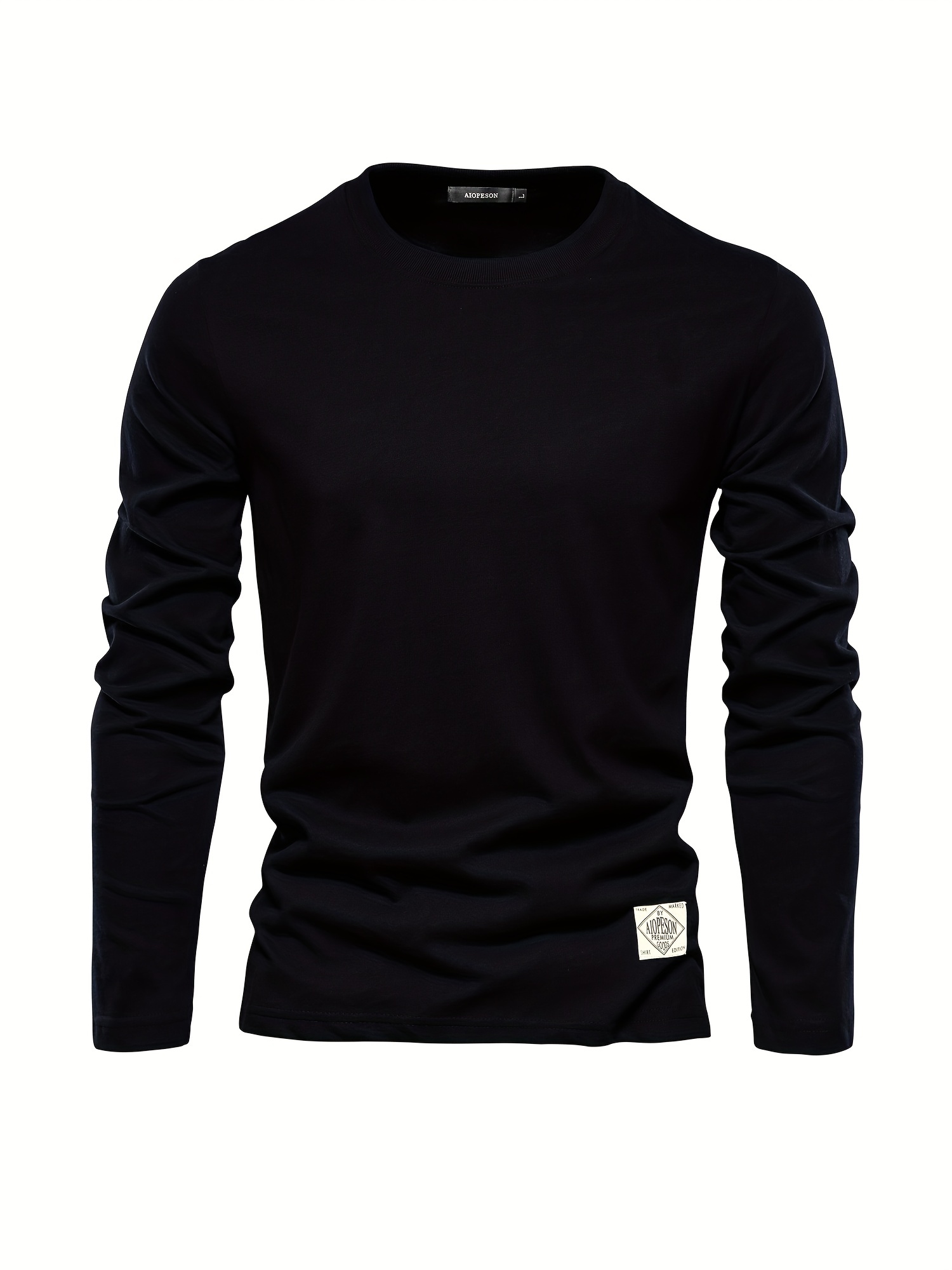 casual comfy mens solid crew neck long sleeve cotton t shirt spring fall outdoor indoor details 20