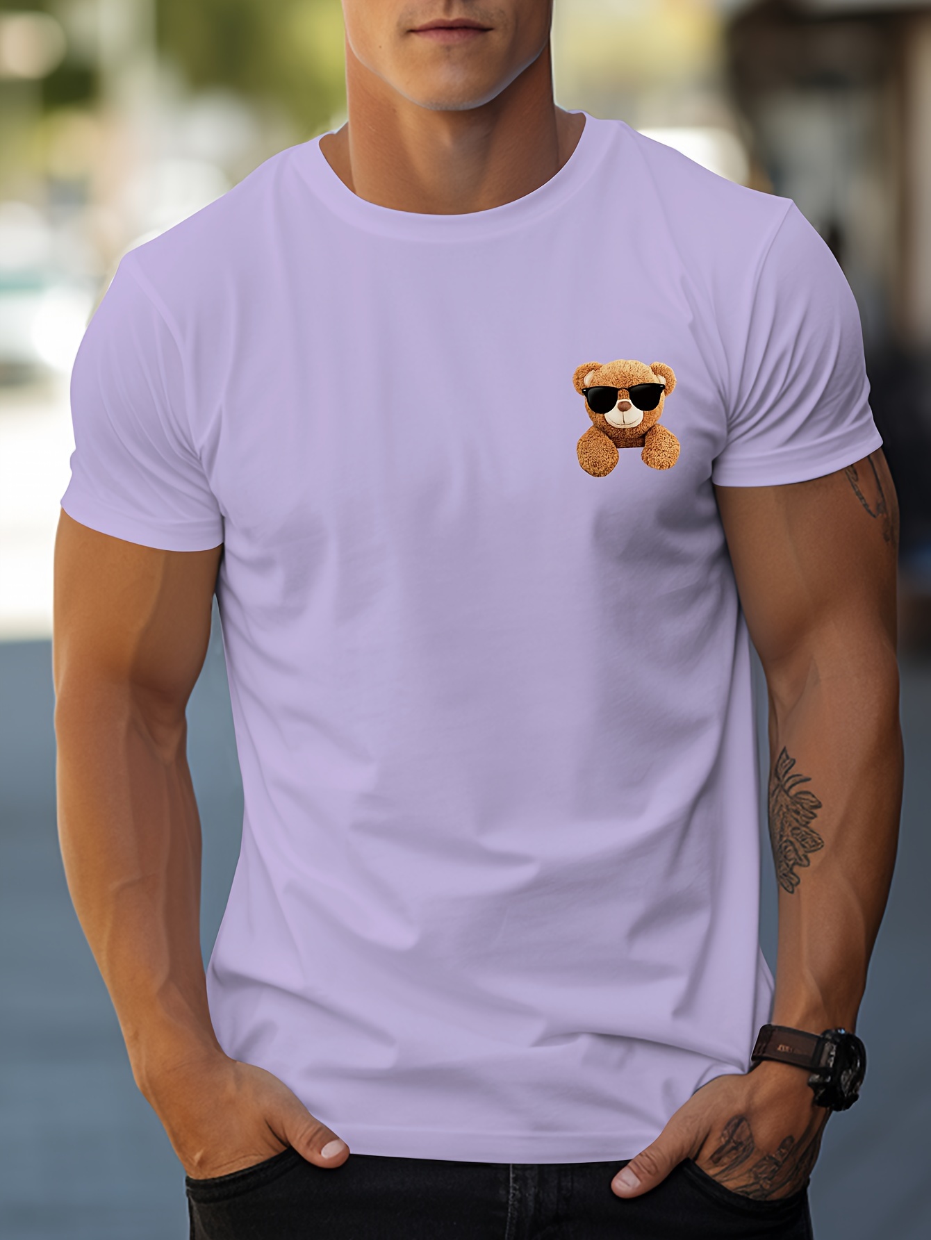 mens handsome bear tee short sleeve t shirt casual wear mens clothing details 20