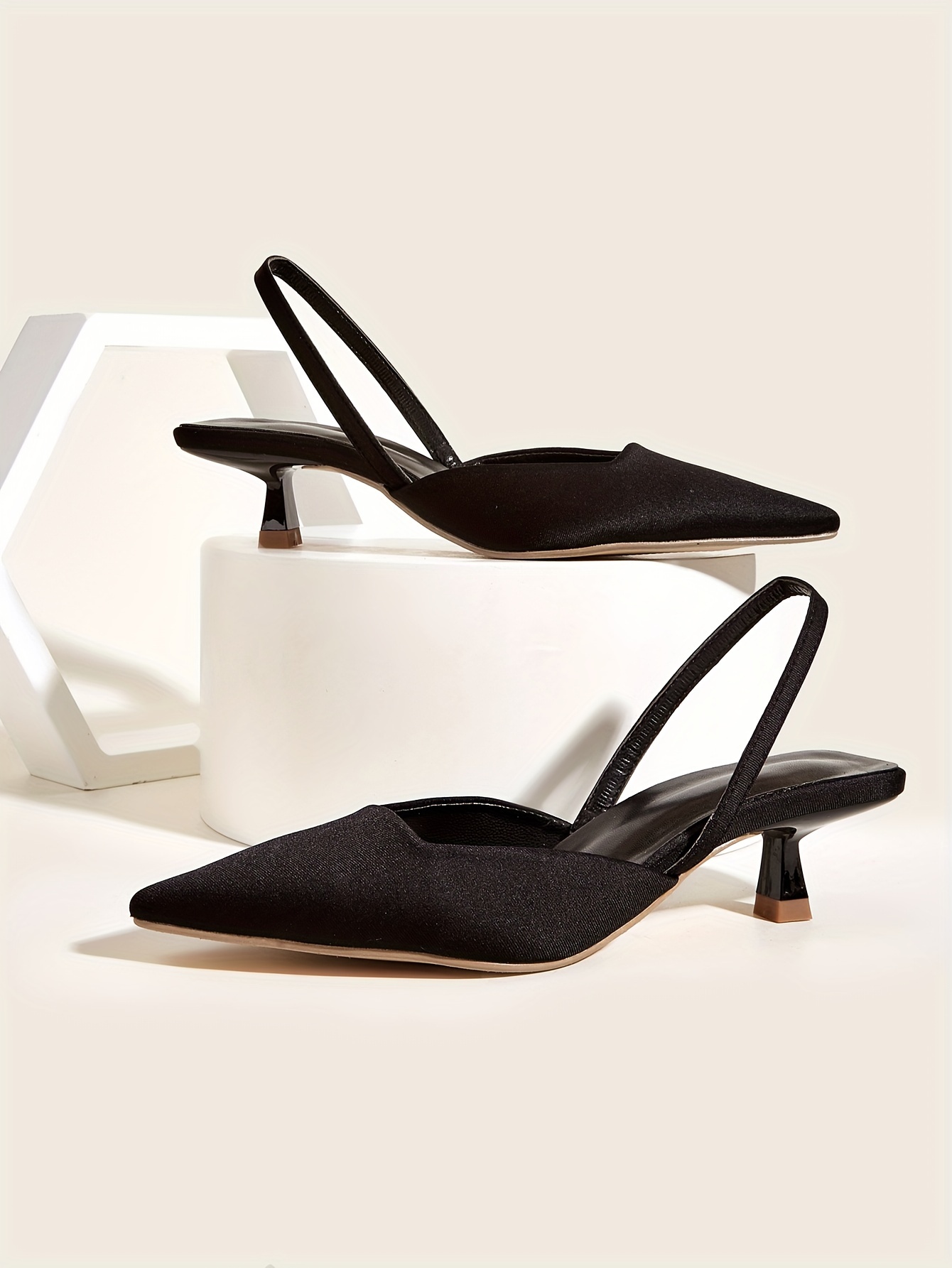 womens solid color kitten heels elegant point toe dress pumps fashion slingback heels details 4