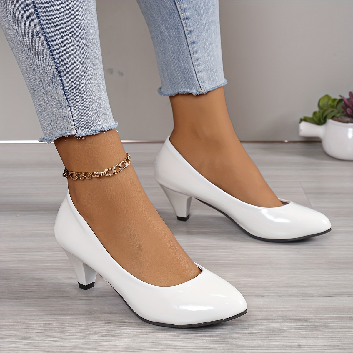 womens solid color high heels fashion slip on dress pumps womens stylish slip on heels details 0
