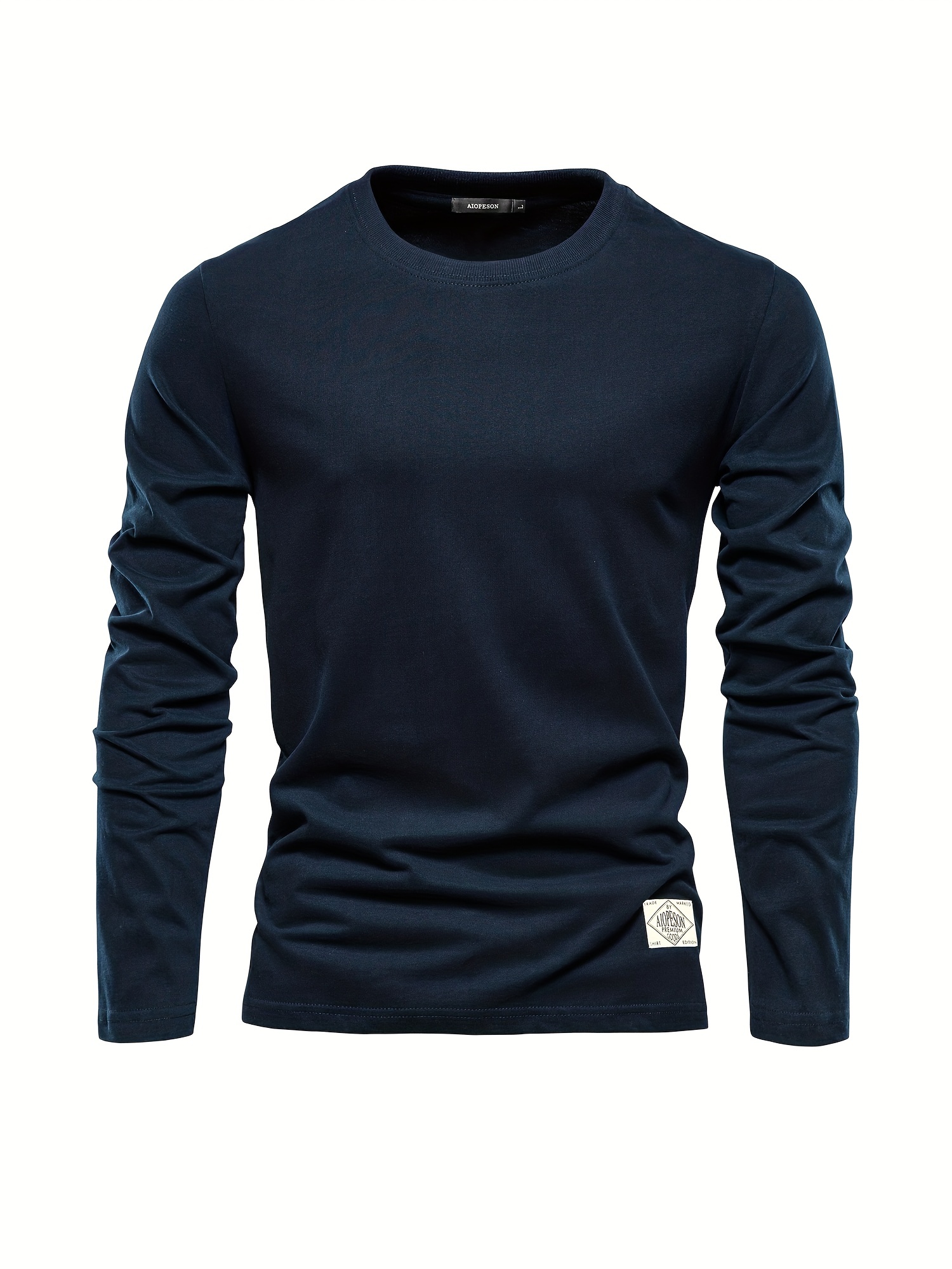 casual comfy mens solid crew neck long sleeve cotton t shirt spring fall outdoor indoor details 5
