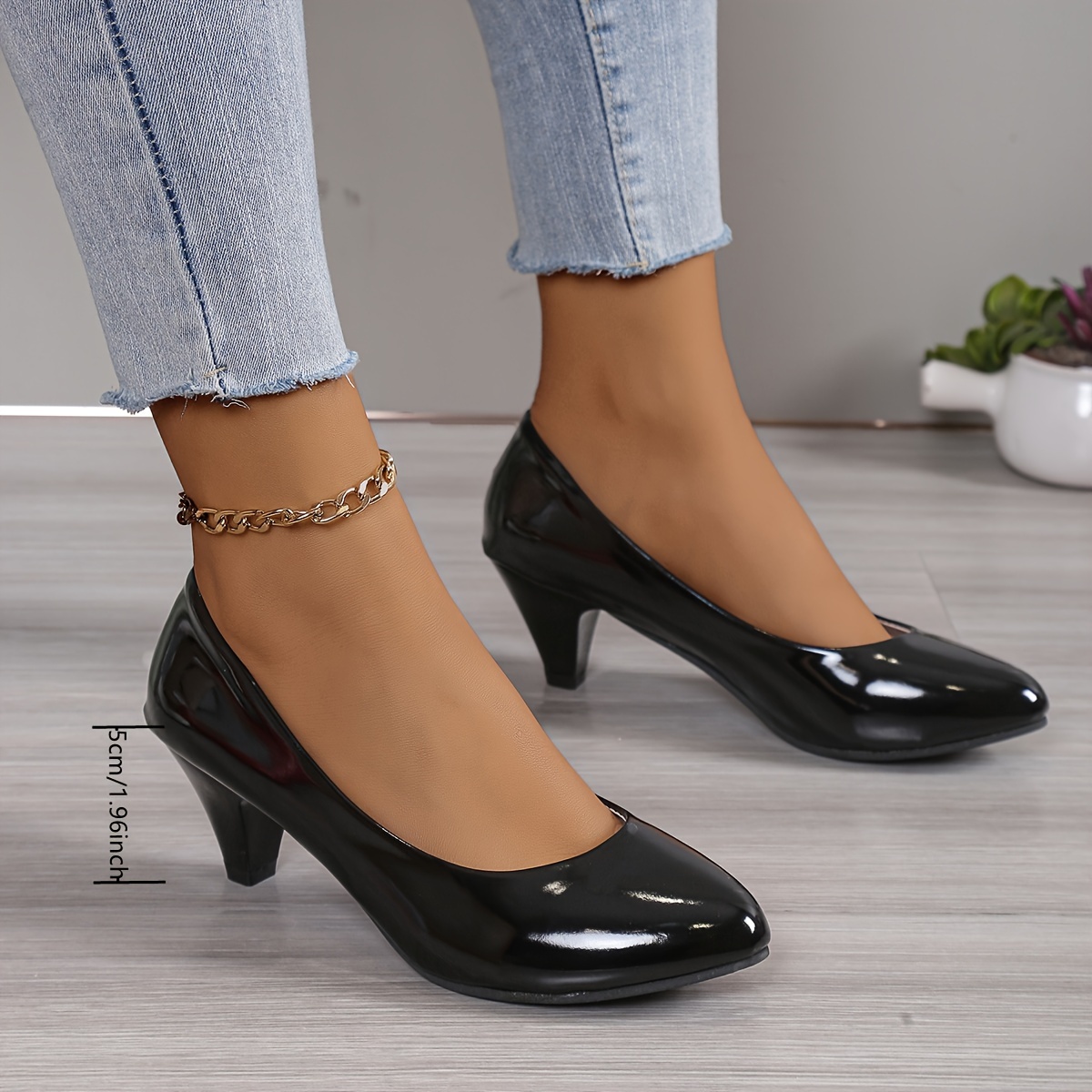 womens solid color high heels fashion slip on dress pumps womens stylish slip on heels details 9