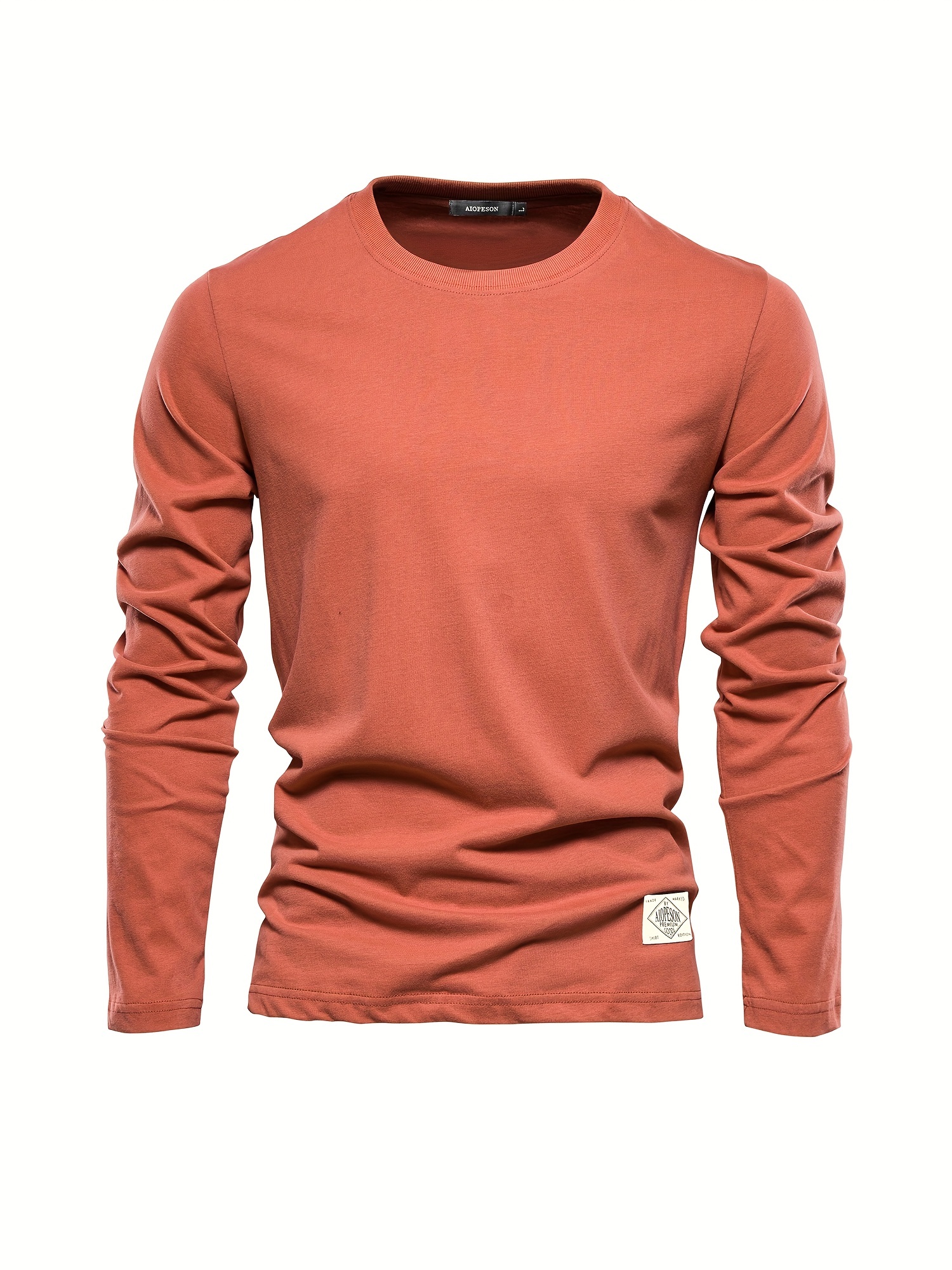 casual comfy mens solid crew neck long sleeve cotton t shirt spring fall outdoor indoor details 0