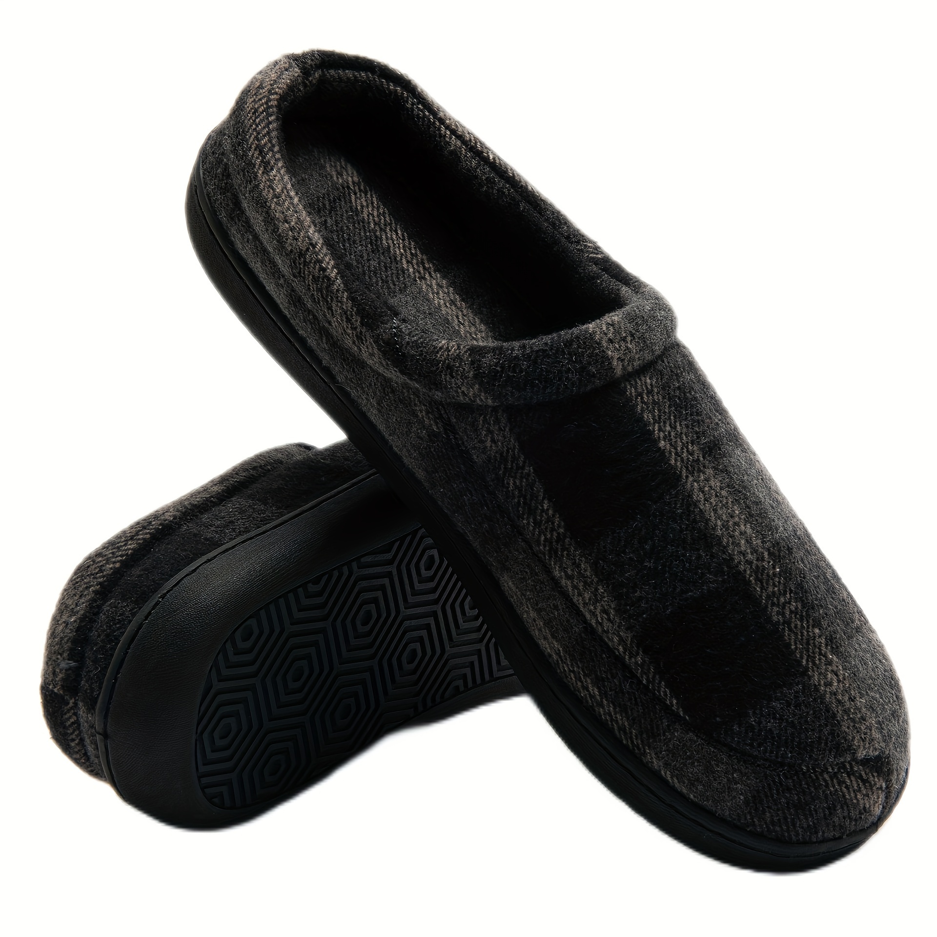 plaid home slippers soft cozy house slippers anti skid slip on shoes indoor for men fall winter shoes with plus sizes available details 6