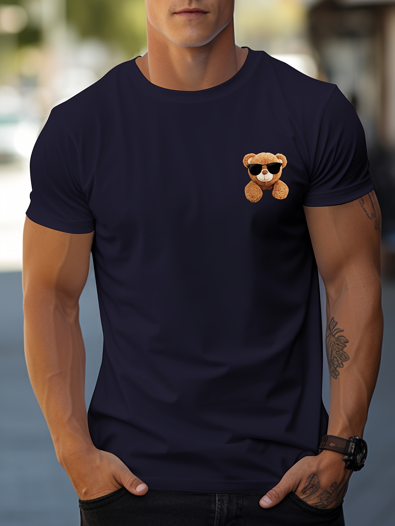 mens handsome bear tee short sleeve t shirt casual wear mens clothing details 32