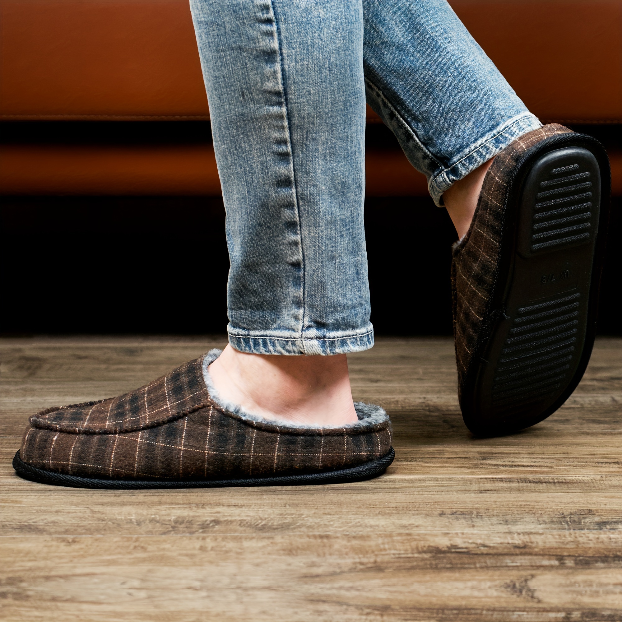 patterned home slippers soft plush cozy house slippers anti skid slip on shoes indoor for men winter shoes details 0