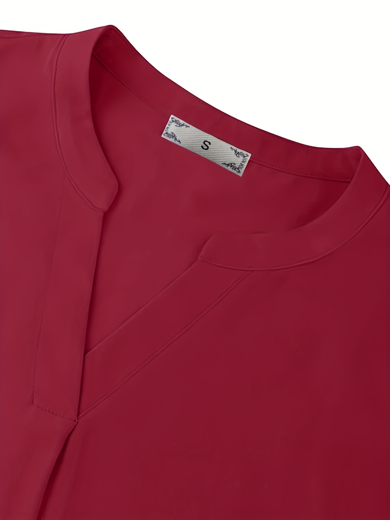 solid notch neck blouse casual three quarter sleeve blouse womens clothing details 8