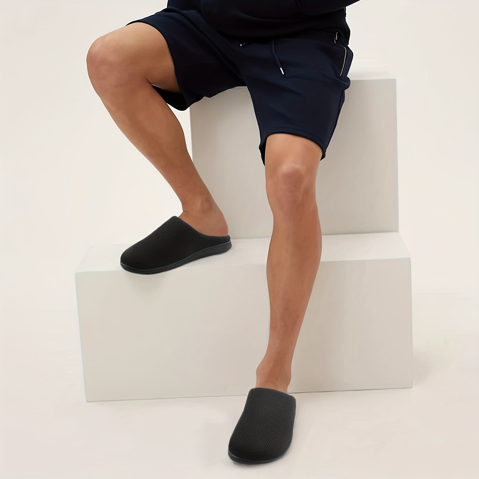 mens casual comfy warm plush slip on slides lightweight non slip closed toe house slippers for indoor outdoor details 6