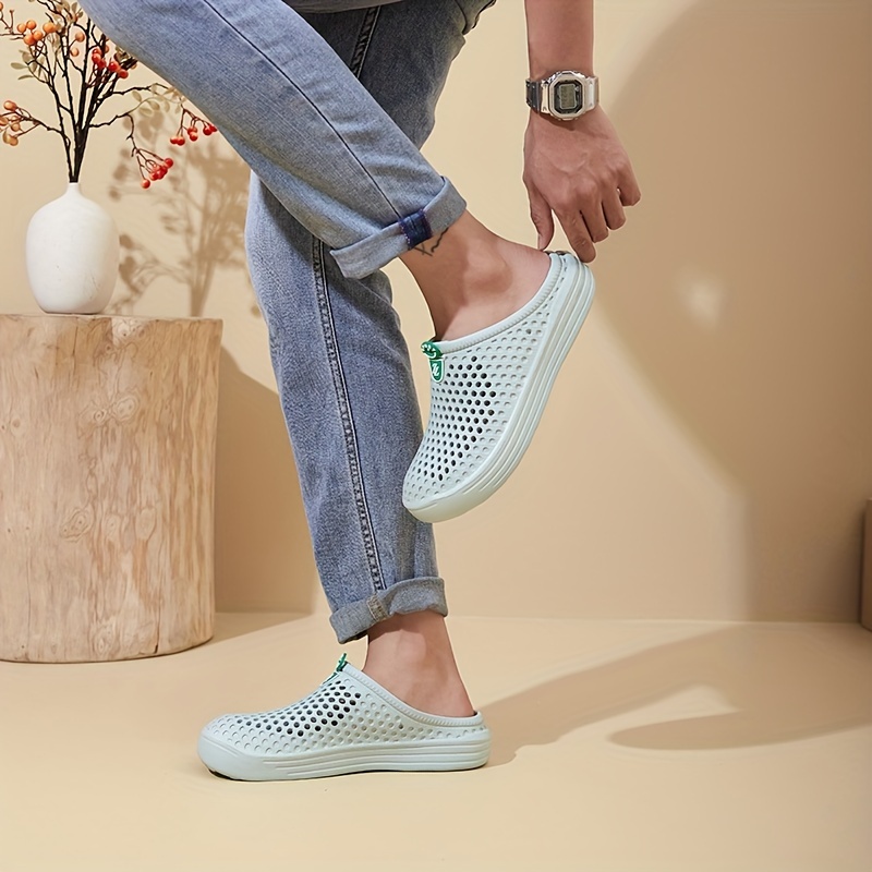 mens casual solid color slippers breathable non slip lightweight slippers for indoor bathroom bedroom garden gym details 13