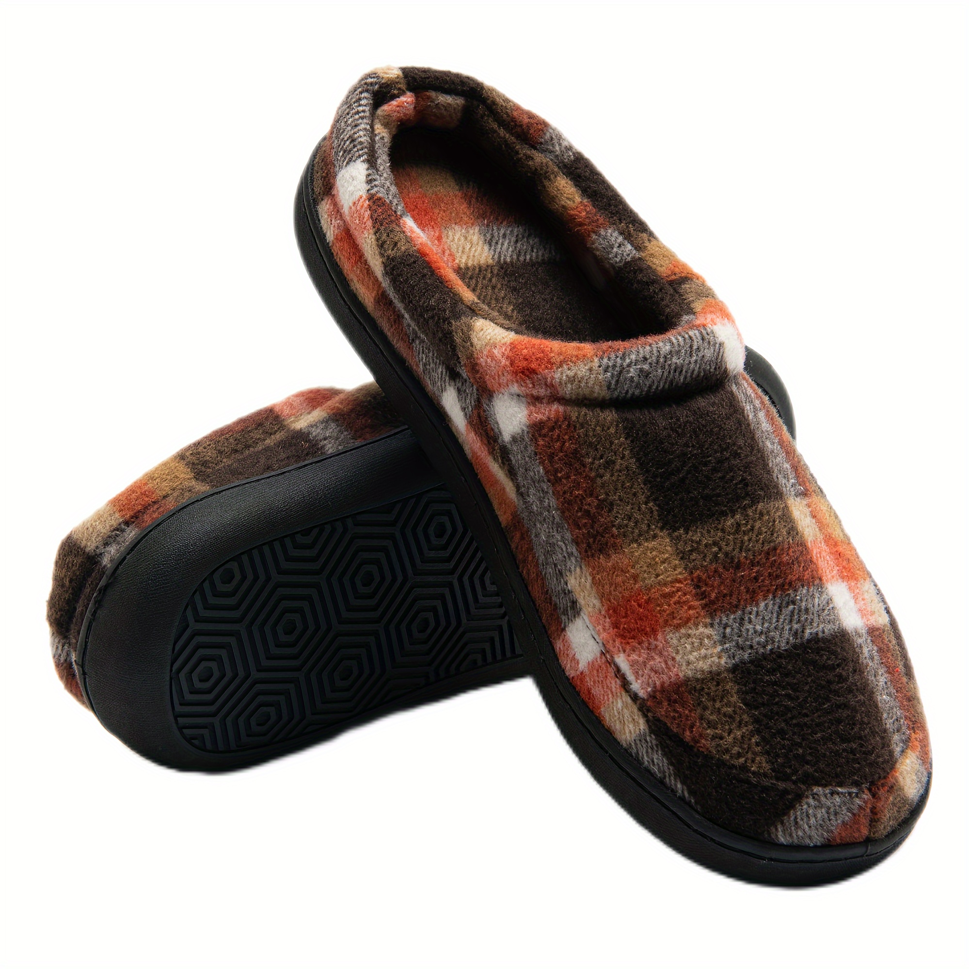 plaid home slippers soft cozy house slippers anti skid slip on shoes indoor for men fall winter shoes with plus sizes available details 4