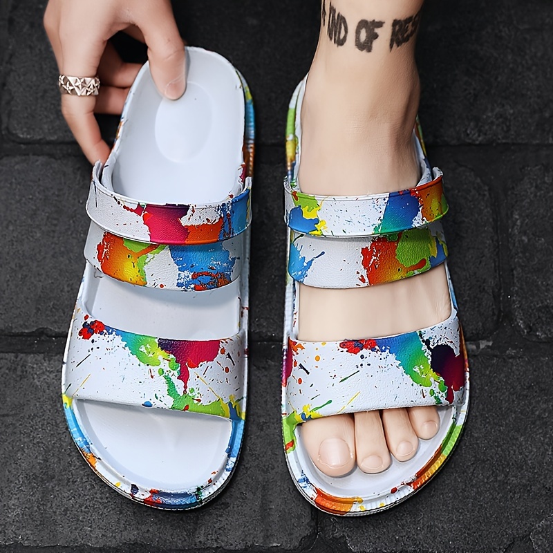 mens trendy slip on soft slides comfy non slip casual breathable slippers for mens outdoor activities details 0