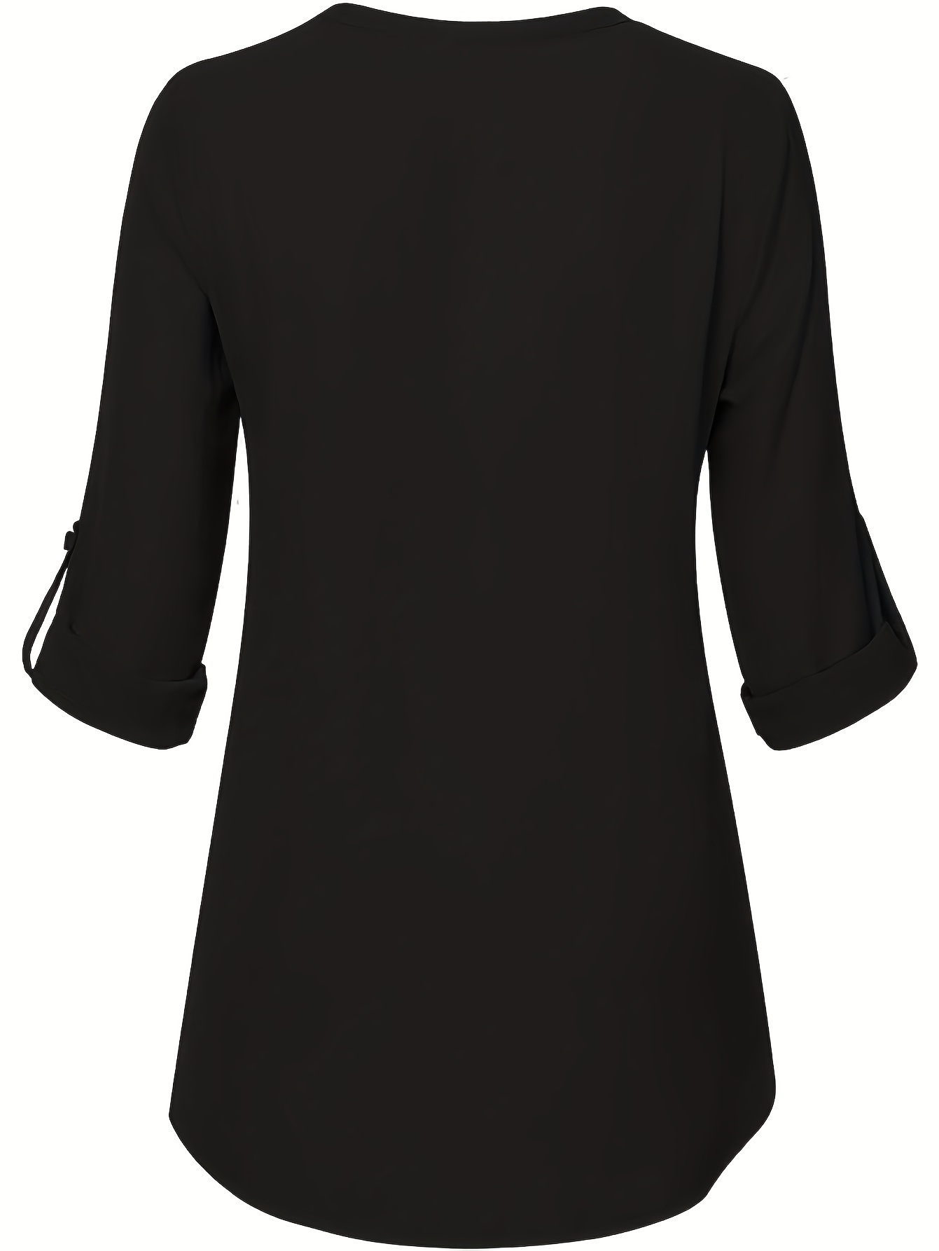 solid notch neck blouse casual three quarter sleeve blouse womens clothing details 12