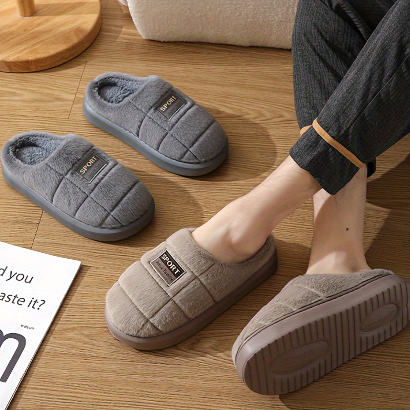 plus size mens warm plush comfortable slippers fuzzy comfy non slip slides casual sandals for indoor bedroom winter details 3