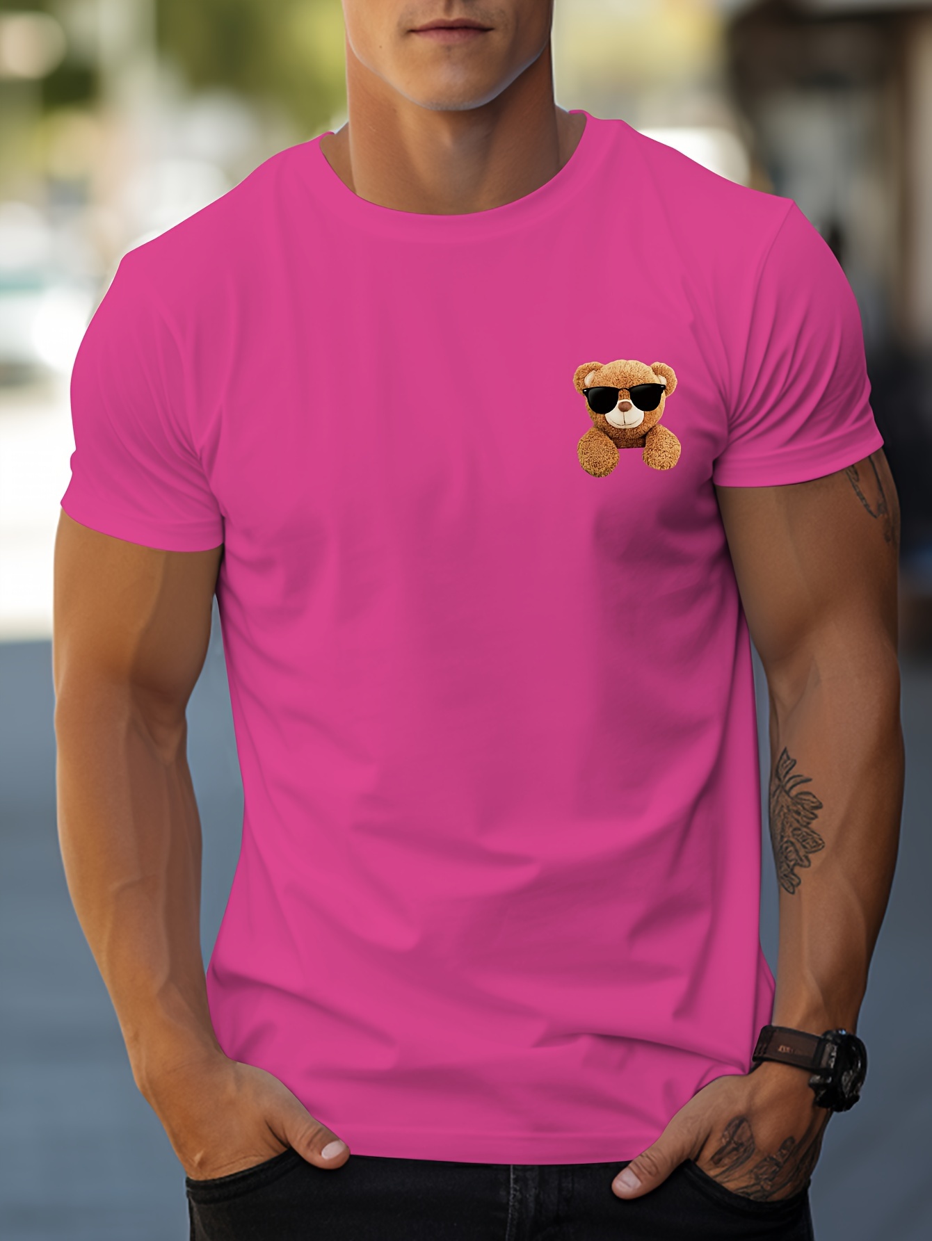 mens handsome bear tee short sleeve t shirt casual wear mens clothing details 12