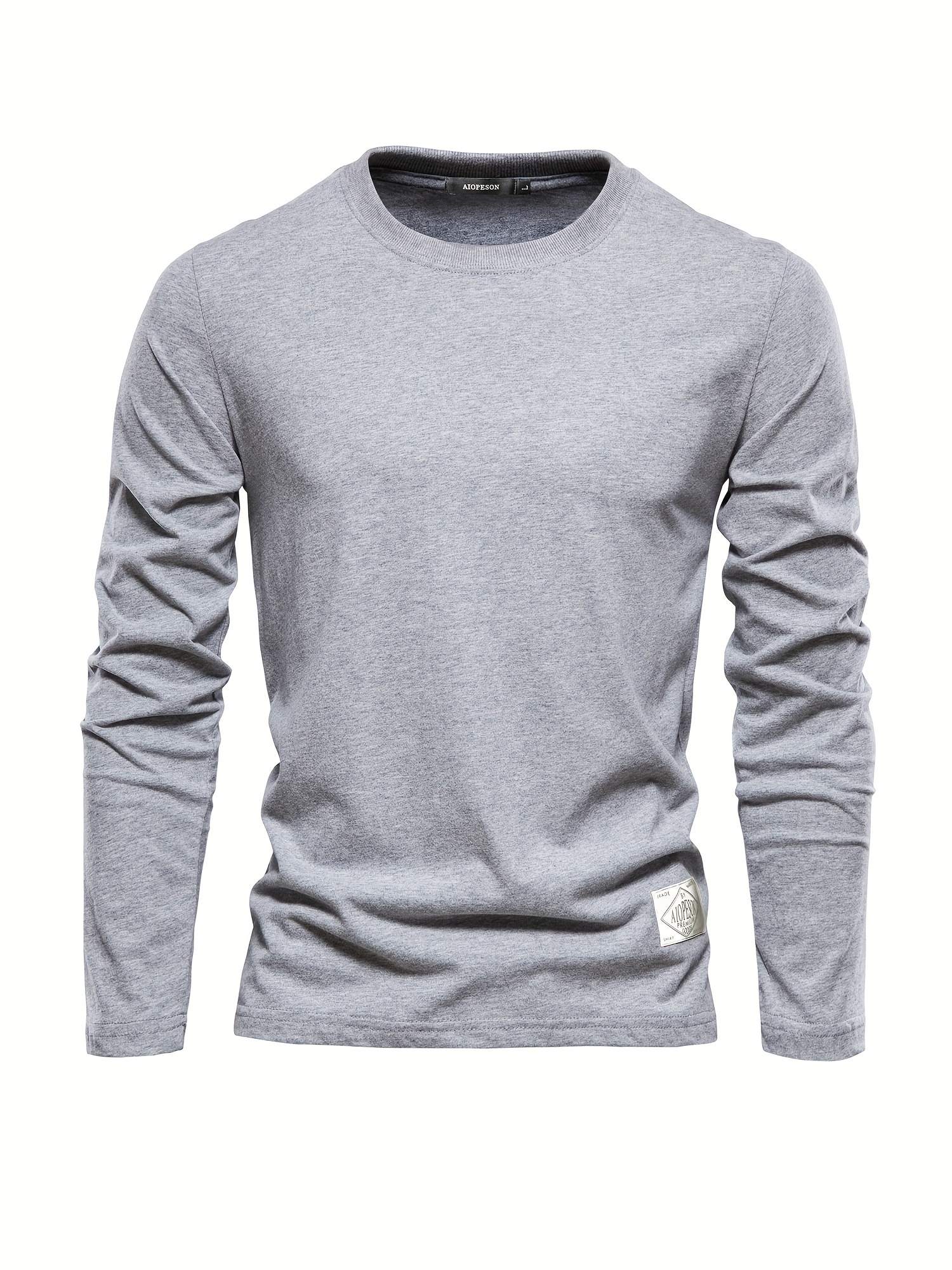 casual comfy mens solid crew neck long sleeve cotton t shirt spring fall outdoor indoor details 25