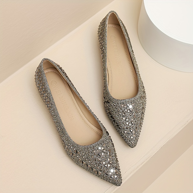 womens rhinestone pattern shoes slip on casual chunky heel large size shoes lightweight glitter party shoes details 5