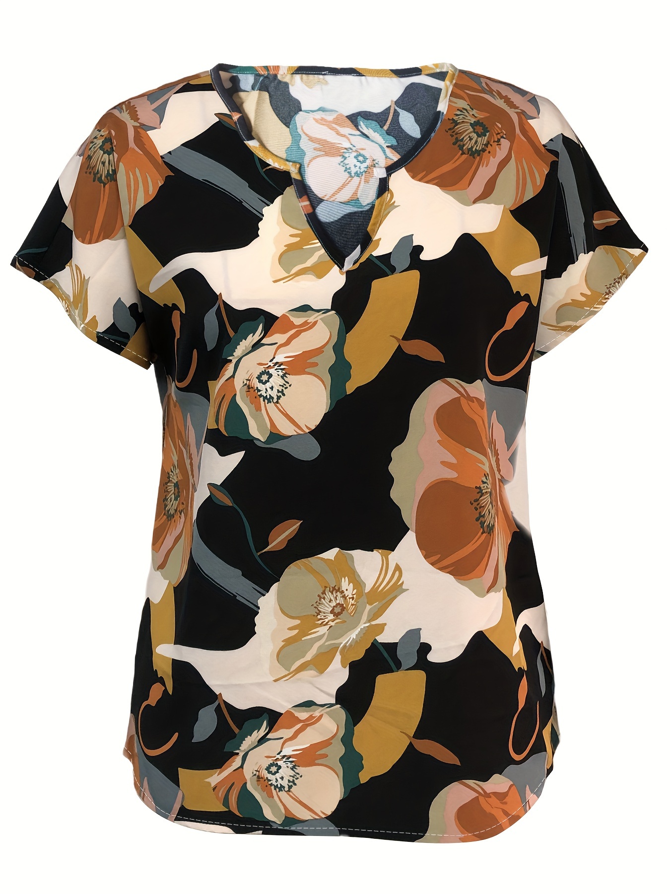 plaid notched neck blouse casual short sleeve blouse for spring summer womens clothing details 6