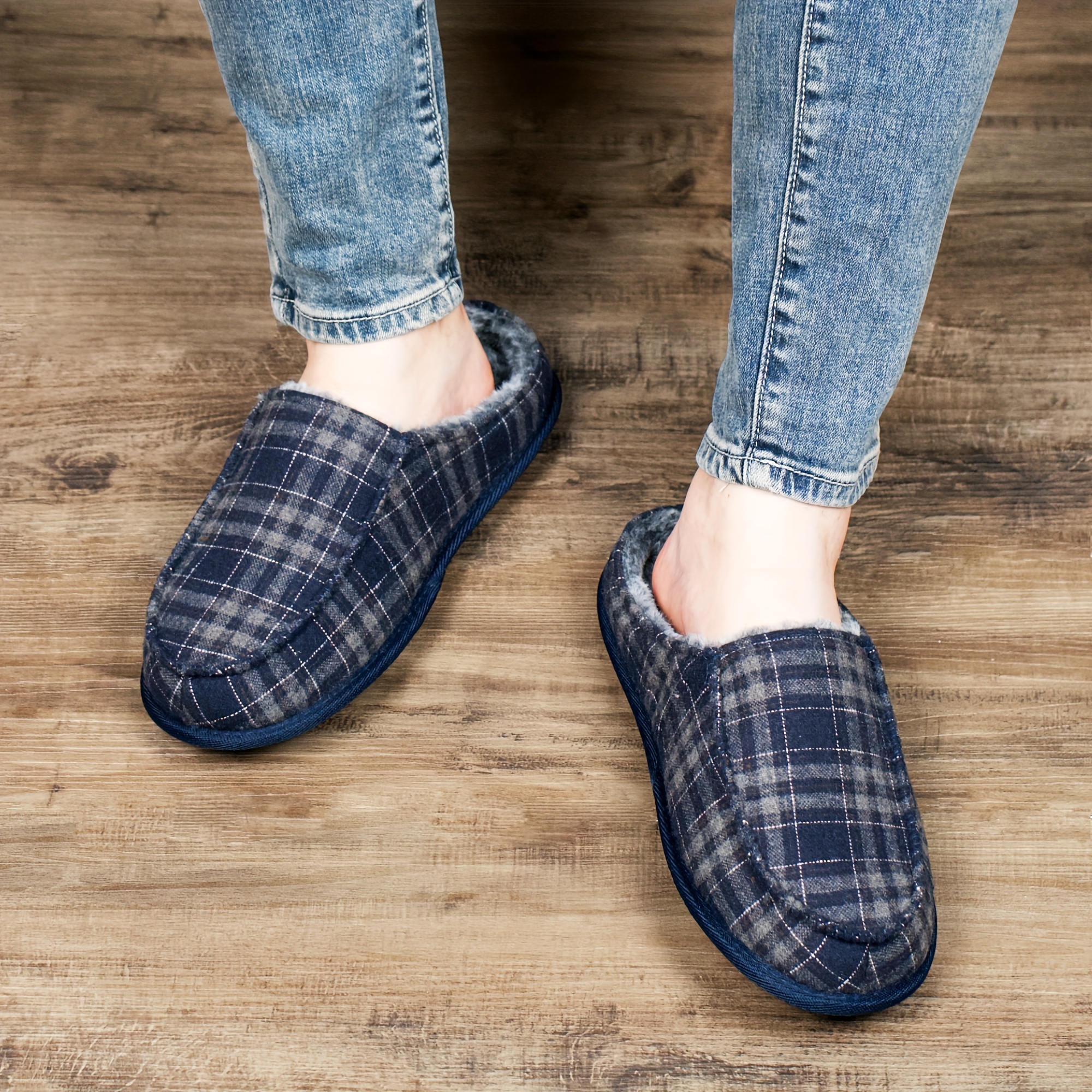patterned home slippers soft plush cozy house slippers anti skid slip on shoes indoor for men winter shoes details 9