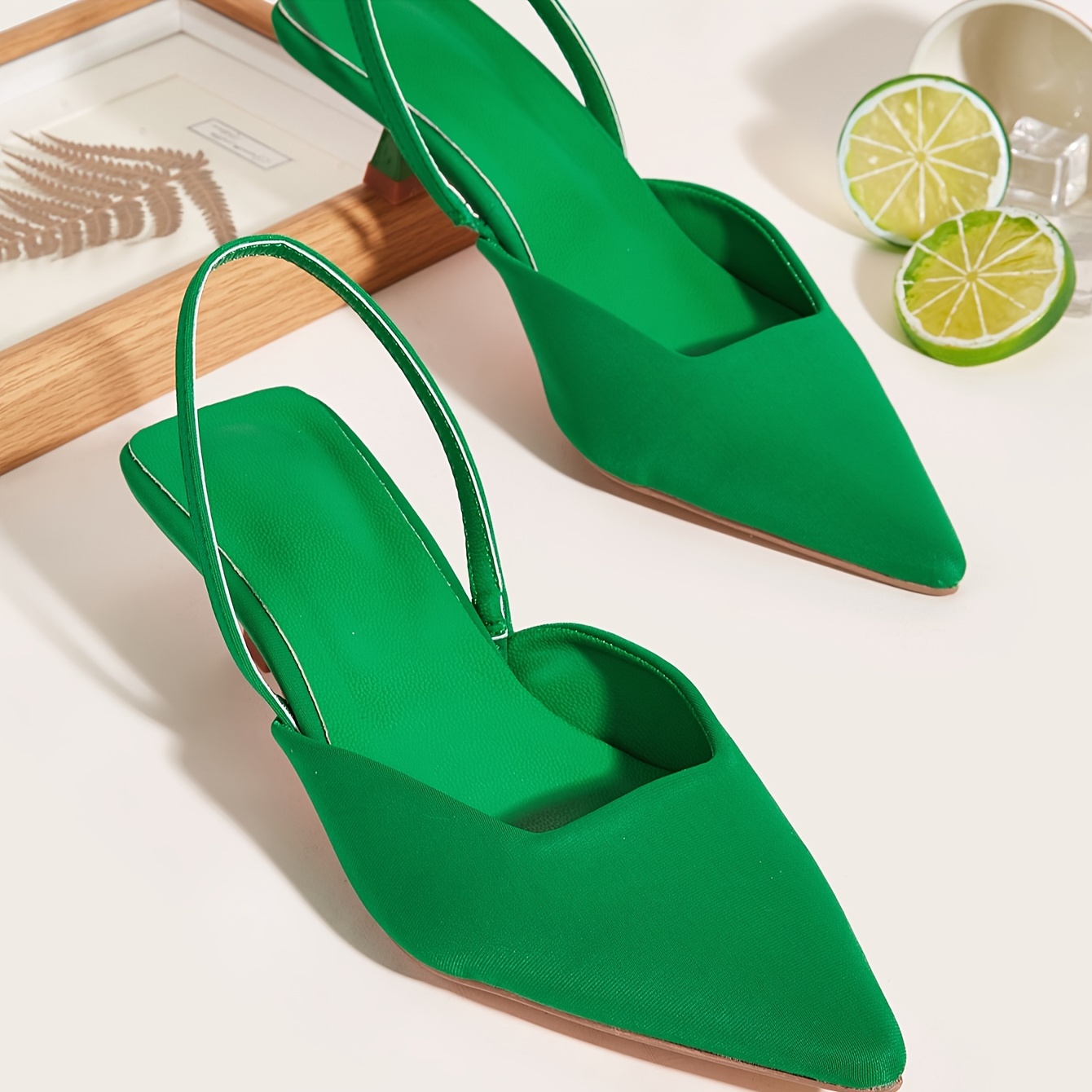 womens solid color kitten heels elegant point toe dress pumps fashion slingback heels details 6