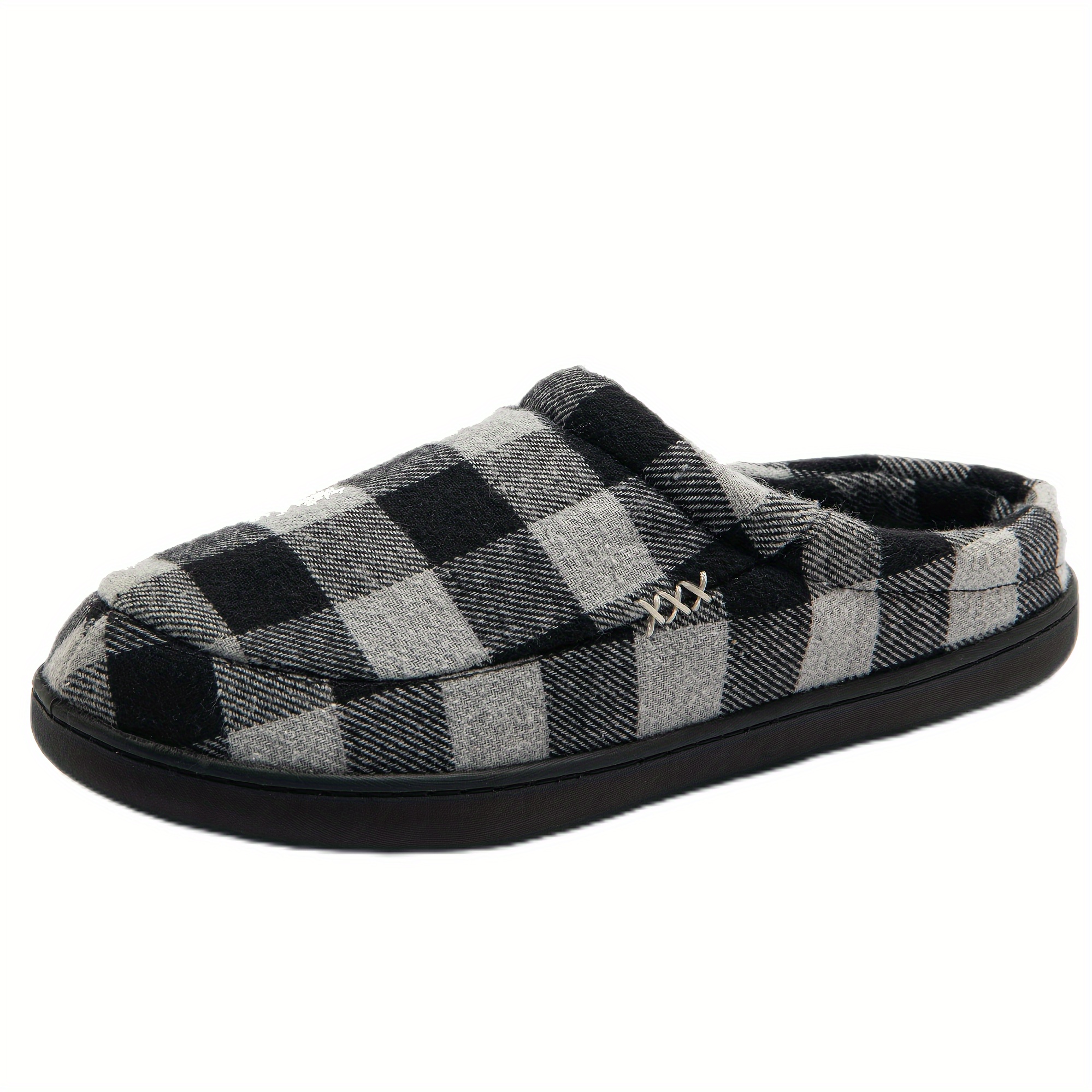 plaid home slippers soft cozy house slippers anti skid slip on shoes indoor for men fall winter shoes with plus sizes available details 3