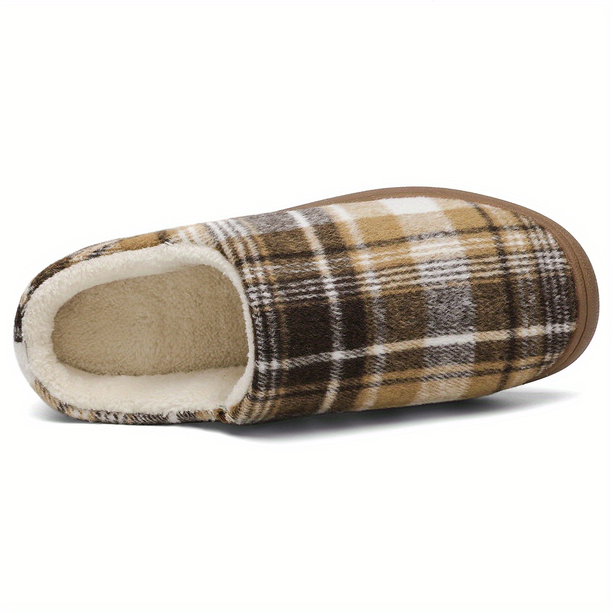 plaid home slippers soft plush cozy house slippers anti skid slip on shoes indoor for men winter shoes details 5