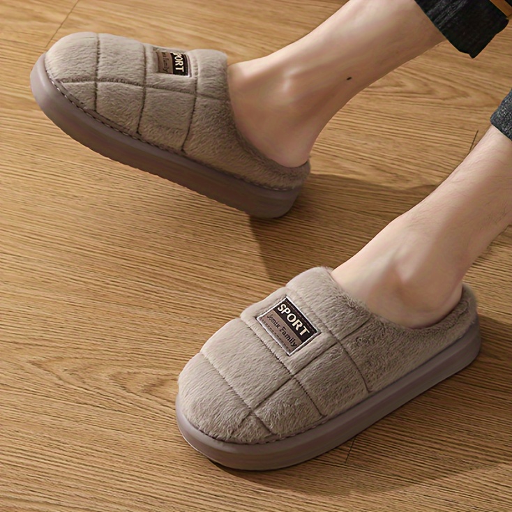 plus size mens warm plush comfortable slippers fuzzy comfy non slip slides casual sandals for indoor bedroom winter details 0