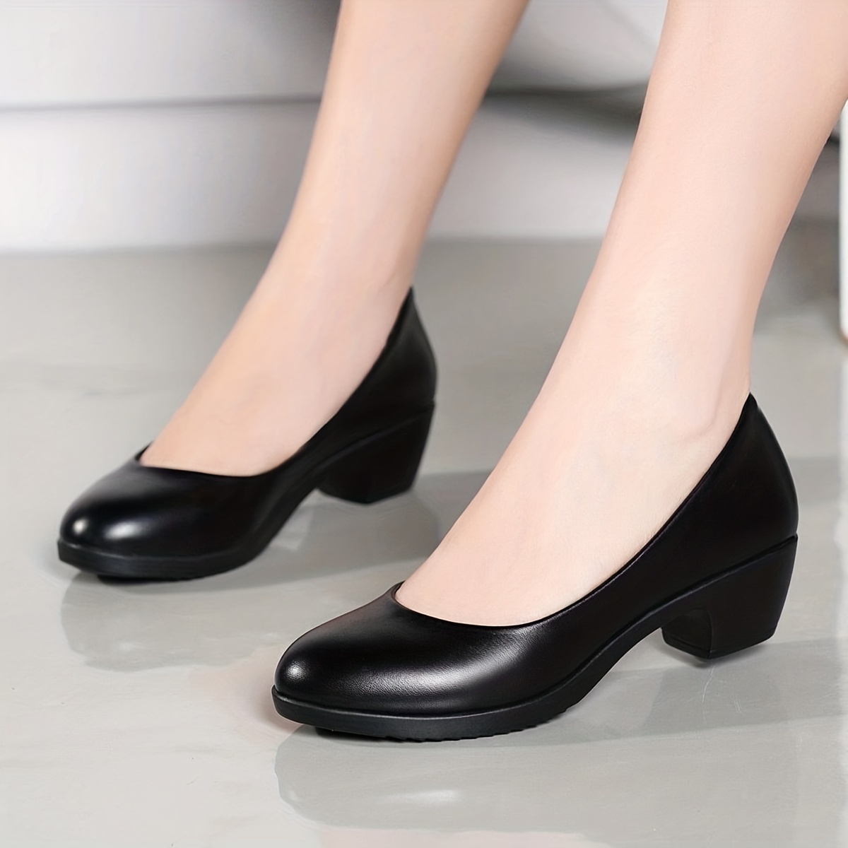 womens solid color shoes slip on chunky heel lightweight casual shoes versatile comfy daily footwear details 3