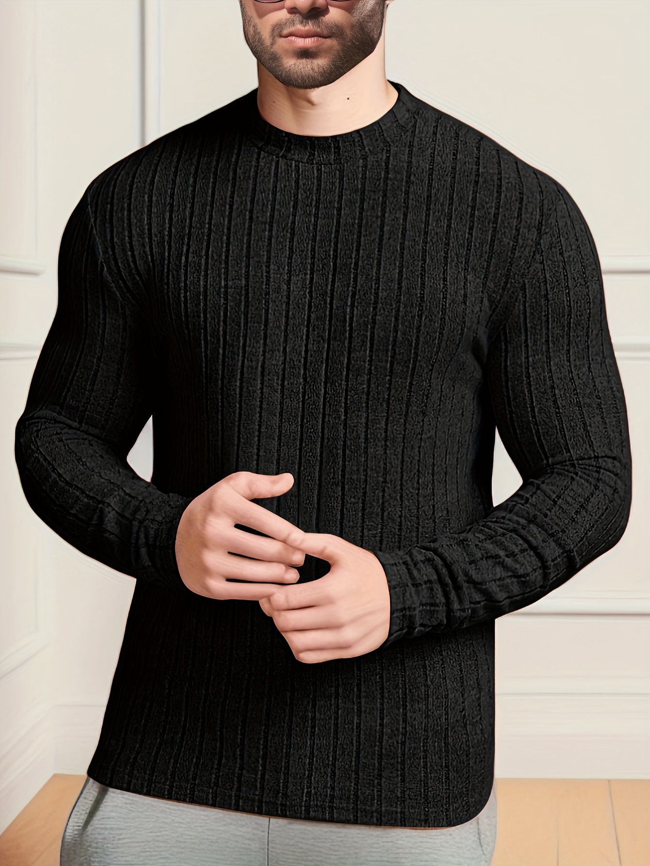 mens solid ribbed crew neck long sleeve active t shirt tee casual comfy shirts for spring summer autumn mens clothing tops details 9