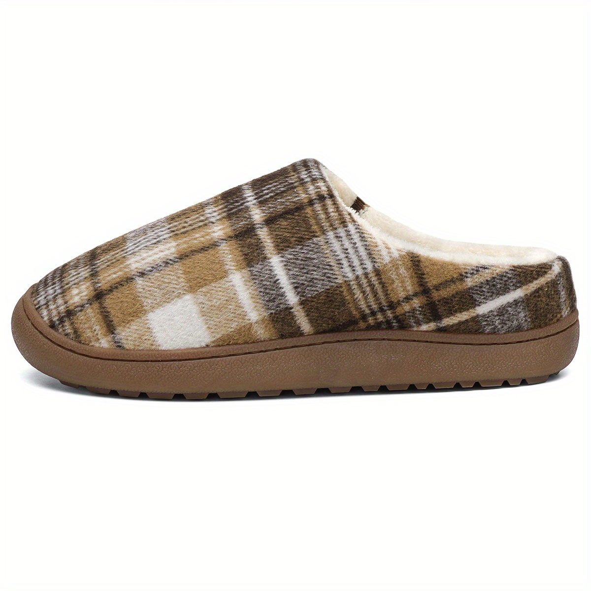 plaid home slippers soft plush cozy house slippers anti skid slip on shoes indoor for men winter shoes details 3