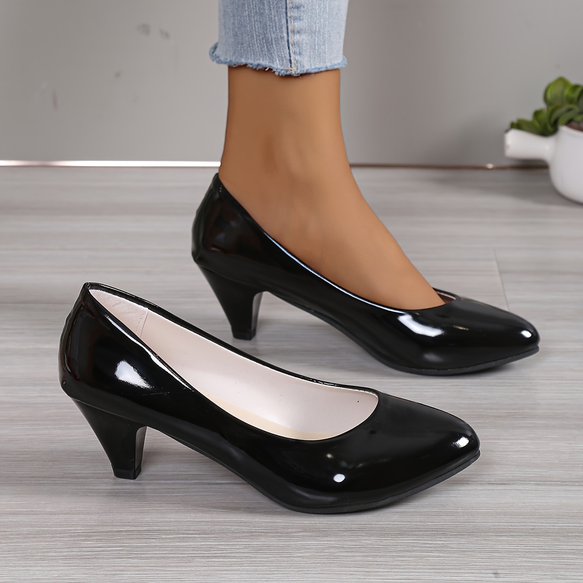 womens solid color high heels fashion slip on dress pumps womens stylish slip on heels details 4