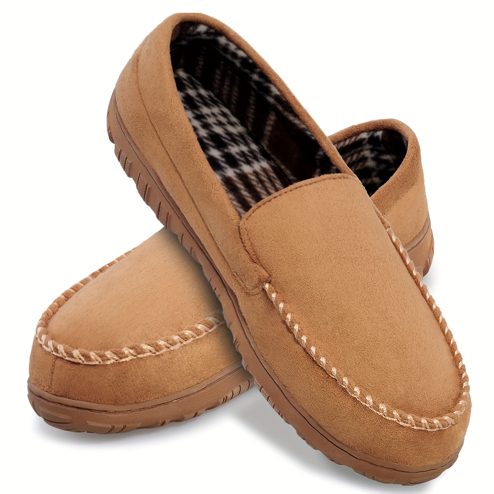 mens fuzz lined casual loafers breathable lightweight anti skid slip on shoes for indoor walking details 8