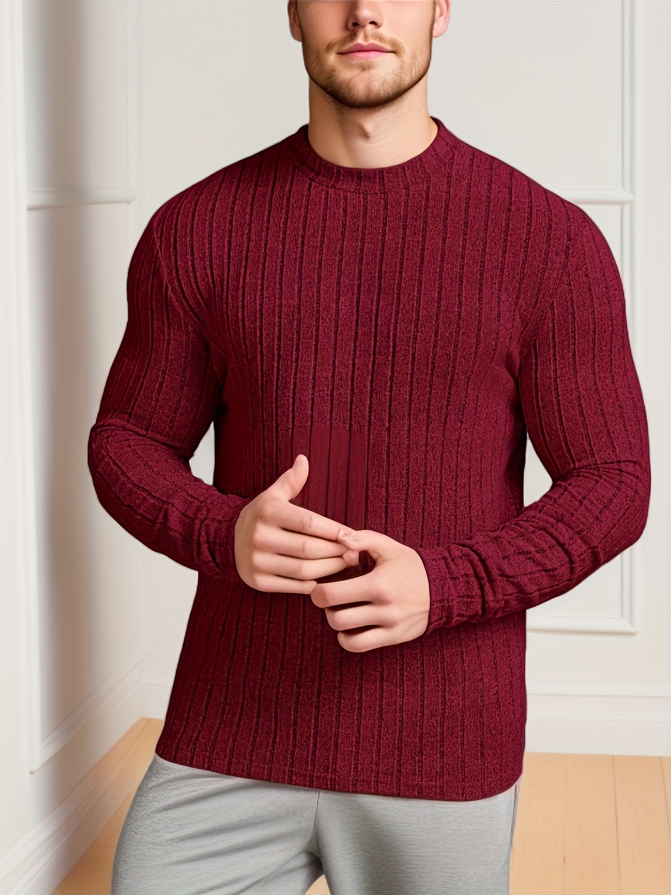 mens solid ribbed crew neck long sleeve active t shirt tee casual comfy shirts for spring summer autumn mens clothing tops details 20