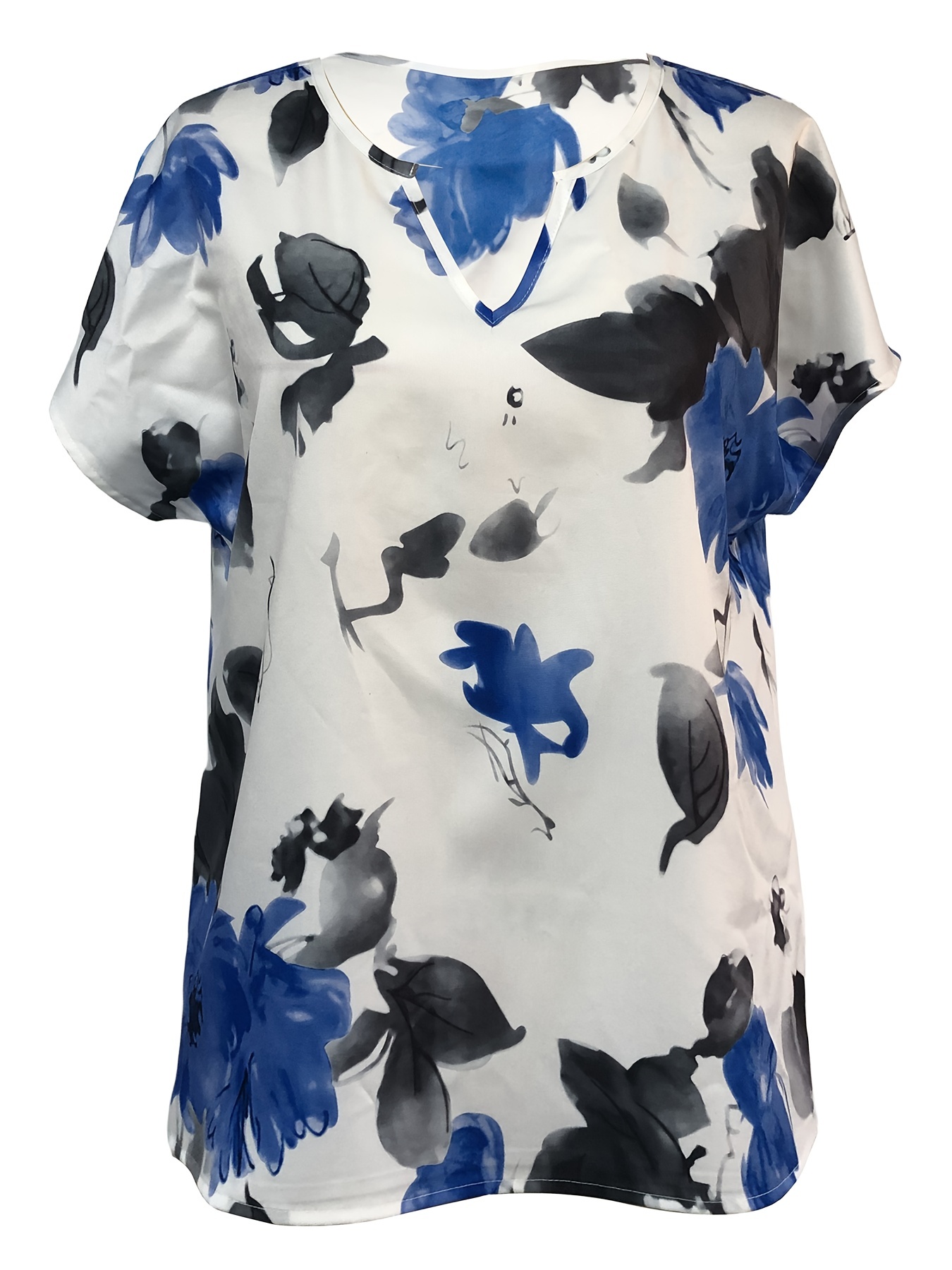 plaid notched neck blouse casual short sleeve blouse for spring summer womens clothing details 3
