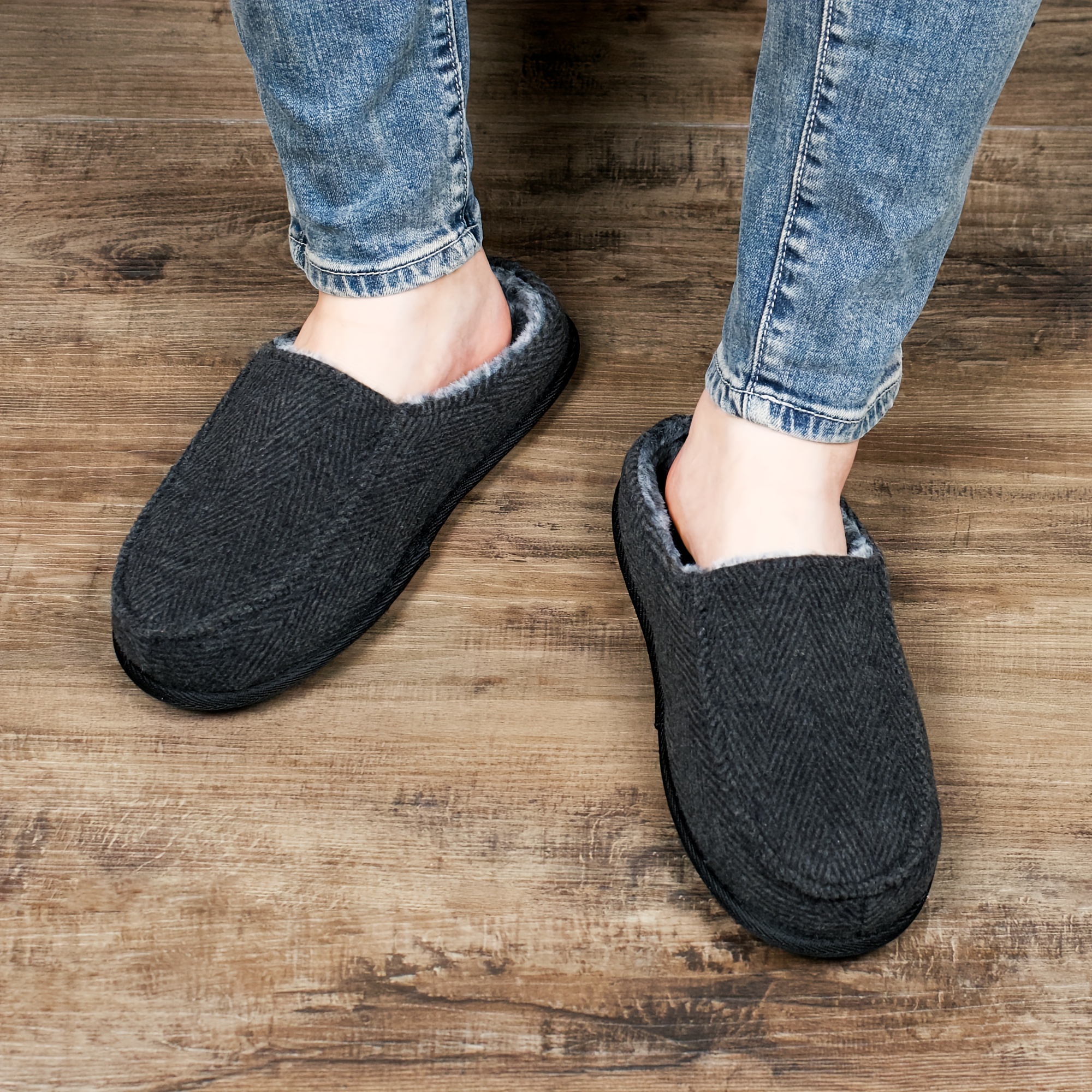 patterned home slippers soft plush cozy house slippers anti skid slip on shoes indoor for men winter shoes details 3