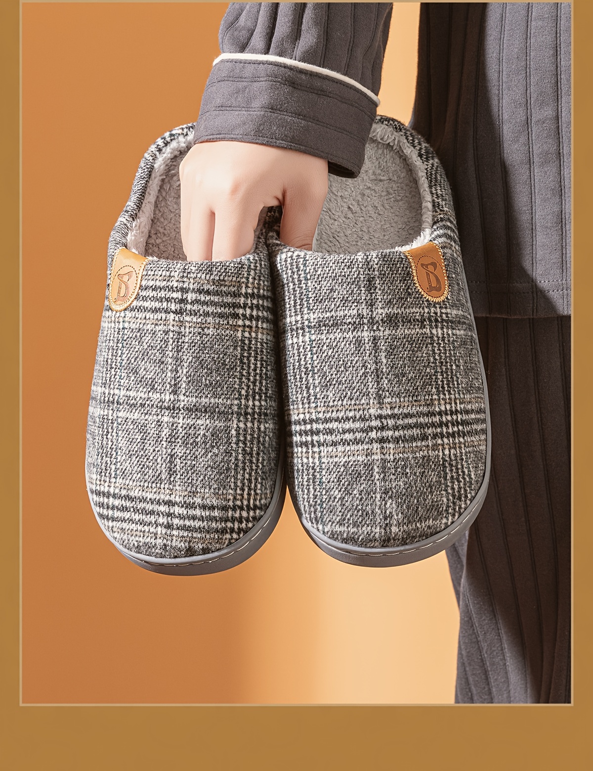 mens plus size soft plush cozy house slippers lightweight breathable anti skid slip on shoes with fuzzy lining for indoor walking autumn and winter details 6