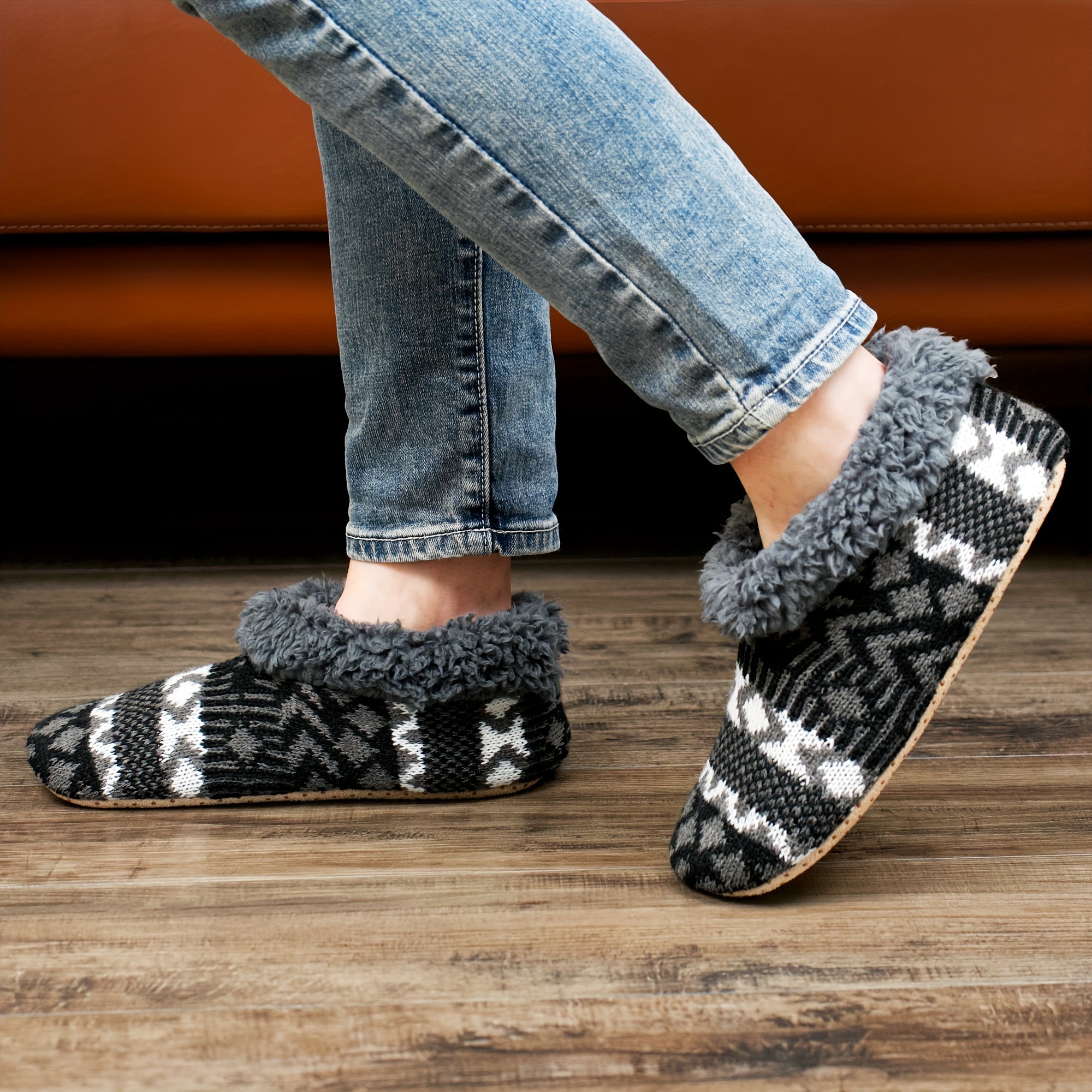 mens knit fabric warm home slippers fuzz lined soft sole slip on indoor shoes mens bedroom slippers spring autumn and winter details 8