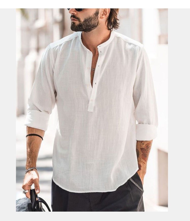 classic design cotton boat neck henley shirt mens casual fit vintage style long sleeve top for spring fall details 0