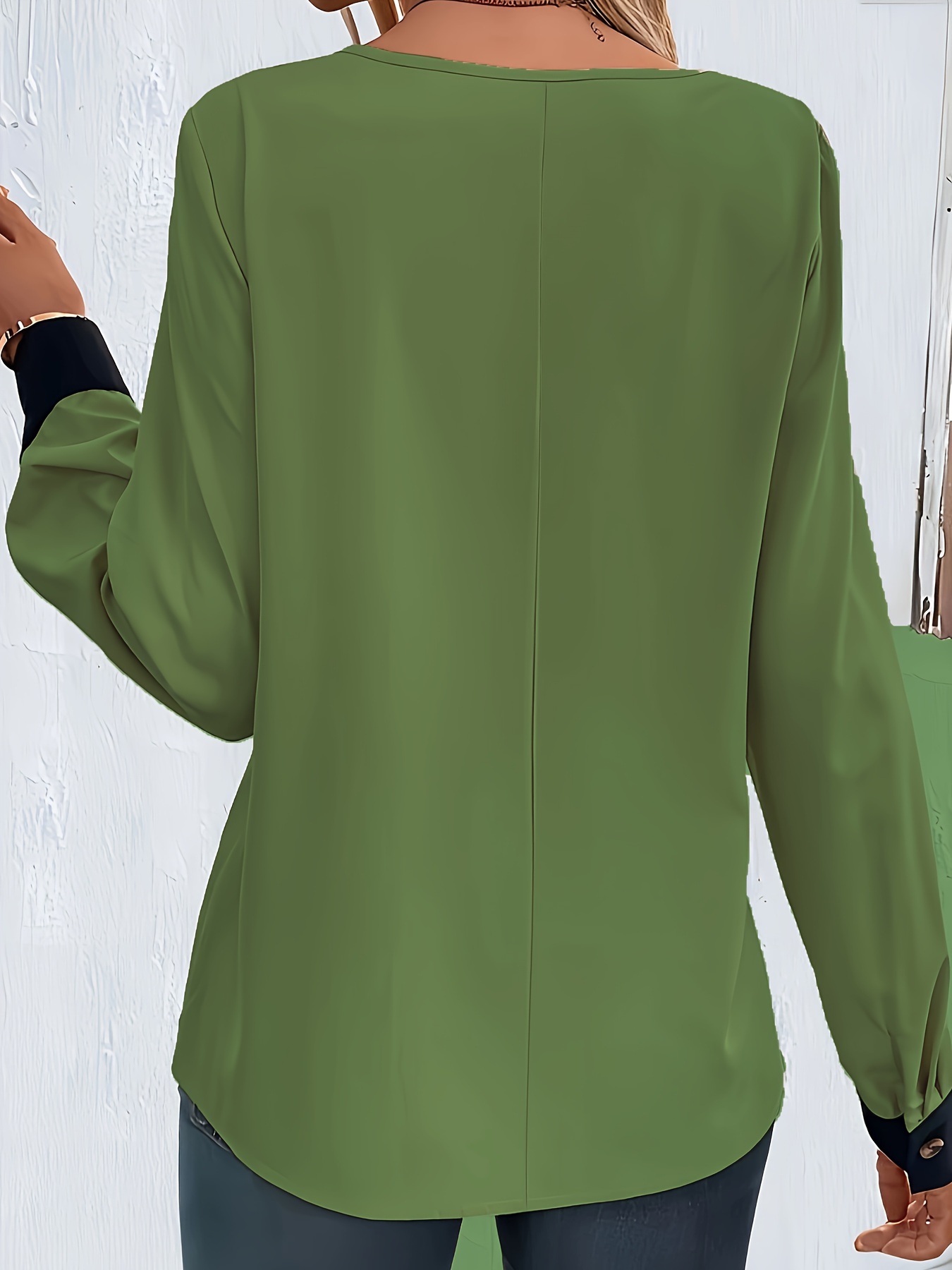 contrast trim collared blouse elegant long sleeve blouse for spring fall womens clothing details 1