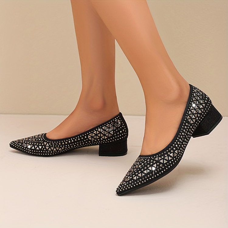 womens rhinestone pattern shoes slip on casual chunky heel large size shoes lightweight glitter party shoes details 6