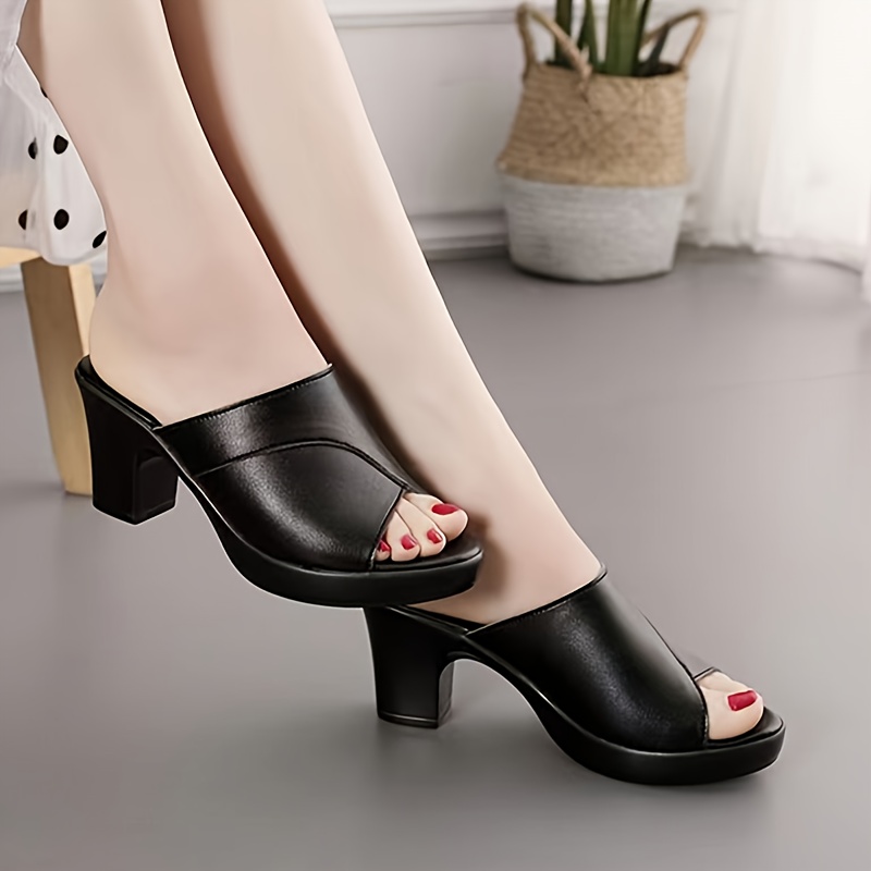womens trendy chunky heels elegant open toe dress pumps womens fashion slip on heels details 5