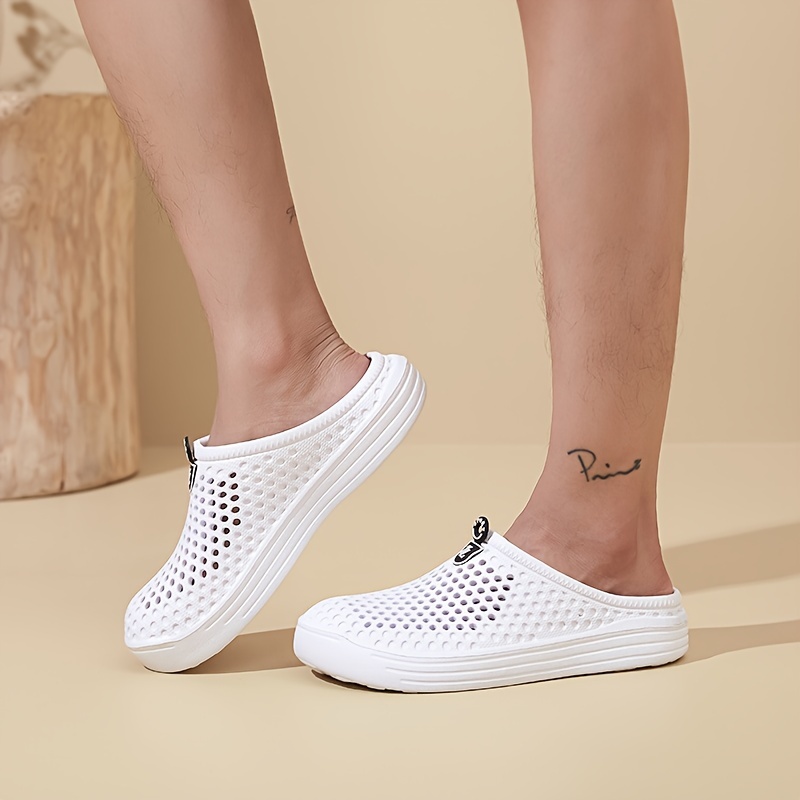 mens casual solid color slippers breathable non slip lightweight slippers for indoor bathroom bedroom garden gym details 3
