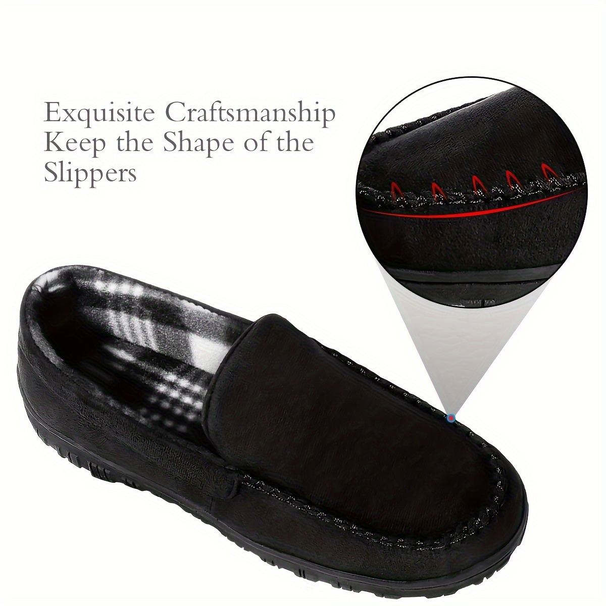 mens fuzz lined casual loafers breathable lightweight anti skid slip on shoes for indoor walking details 0