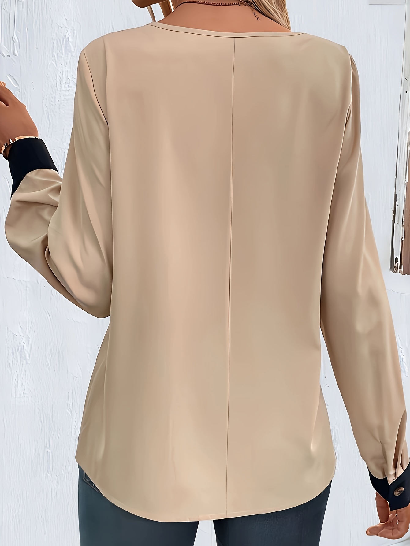 contrast trim collared blouse elegant long sleeve blouse for spring fall womens clothing details 10