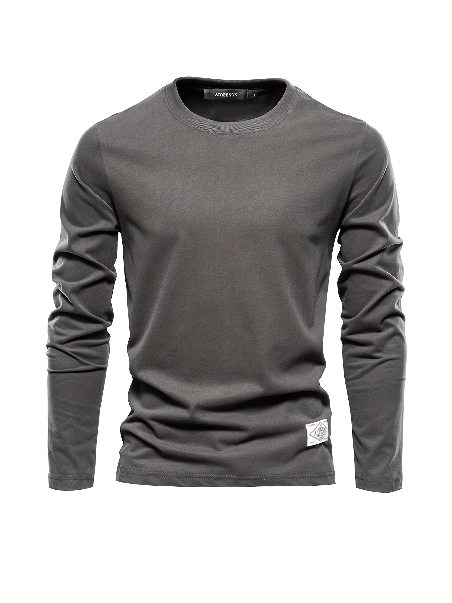 casual comfy mens solid crew neck long sleeve cotton t shirt spring fall outdoor indoor details 15